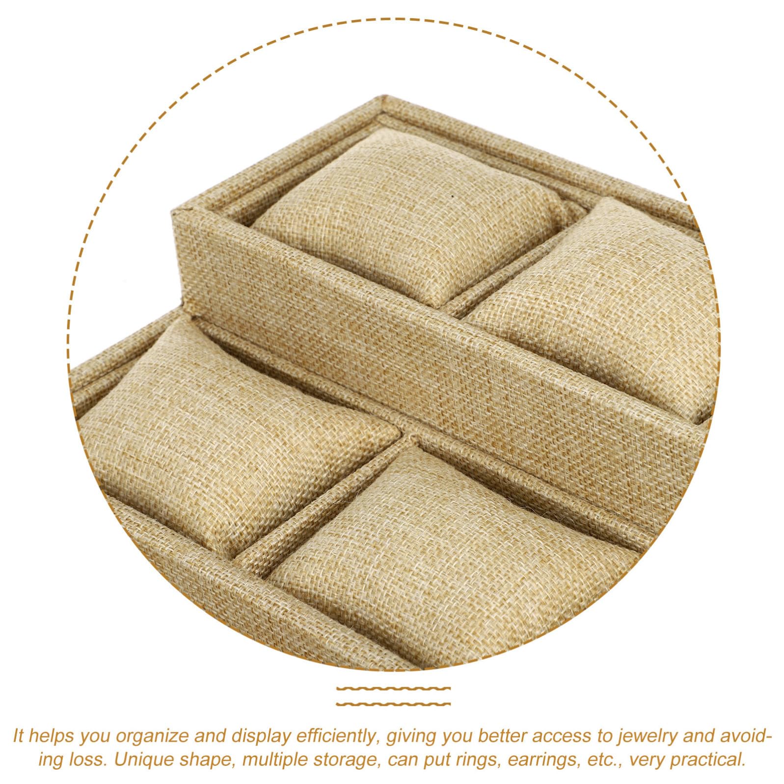 DOITOOL Vassoio Semplice ed Elegante 9 Scomparti in Lino Khaki Porta Orologi e Gioielli e Piccolo Cuscino, Design Unico a Forma Trapezoidale per Amiche
