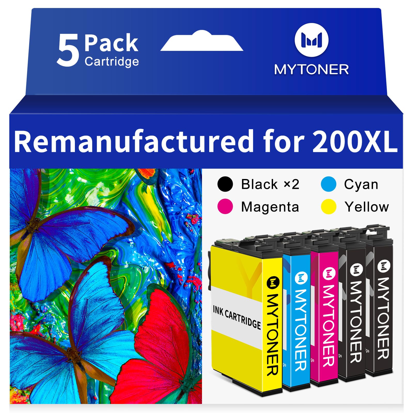Remanufactured for Epson 200 Ink Cartridges Combo Pack Replacement for 200 XL Ink Cartridge for Printer Expression XP-200 XP-300 XP-310 XP-400 XP-410 Workforce WF-2520 WF-2530 (5 Pack)