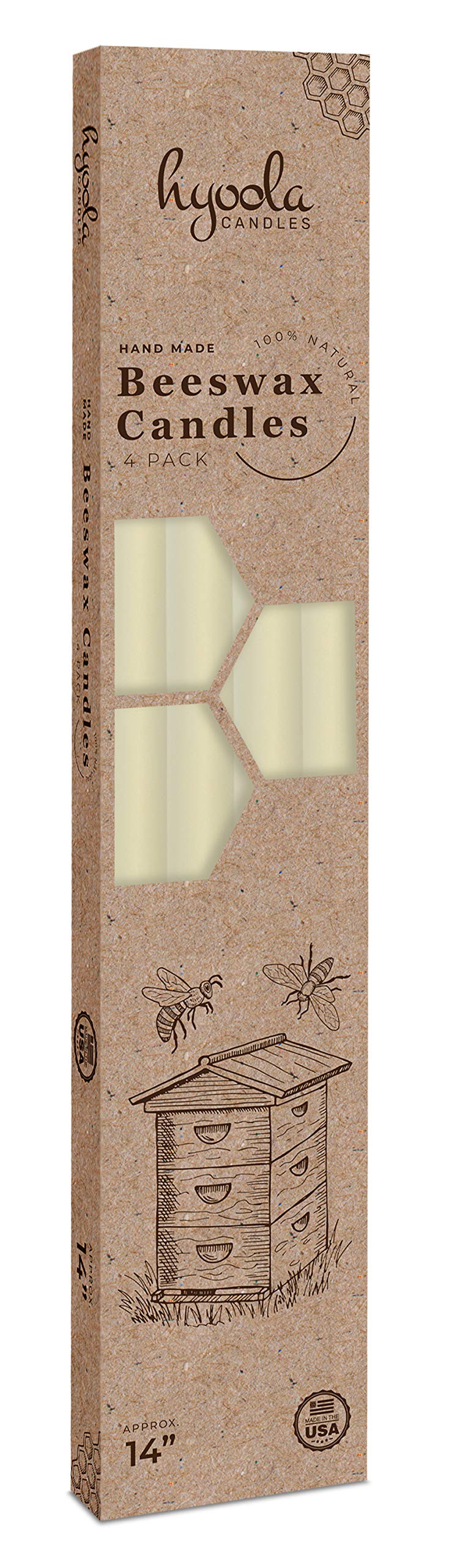 Hyoola Velas de cera de abejas de 35,56 cm, velas blancas de cera de abejas – paquete de 4