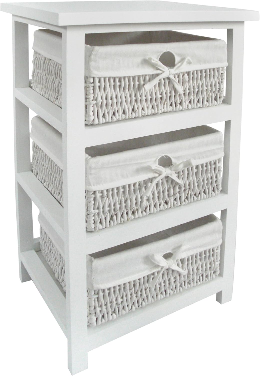 Premier Housewares Wooden Storage Unit with 3 Maize Baskets, White, 63