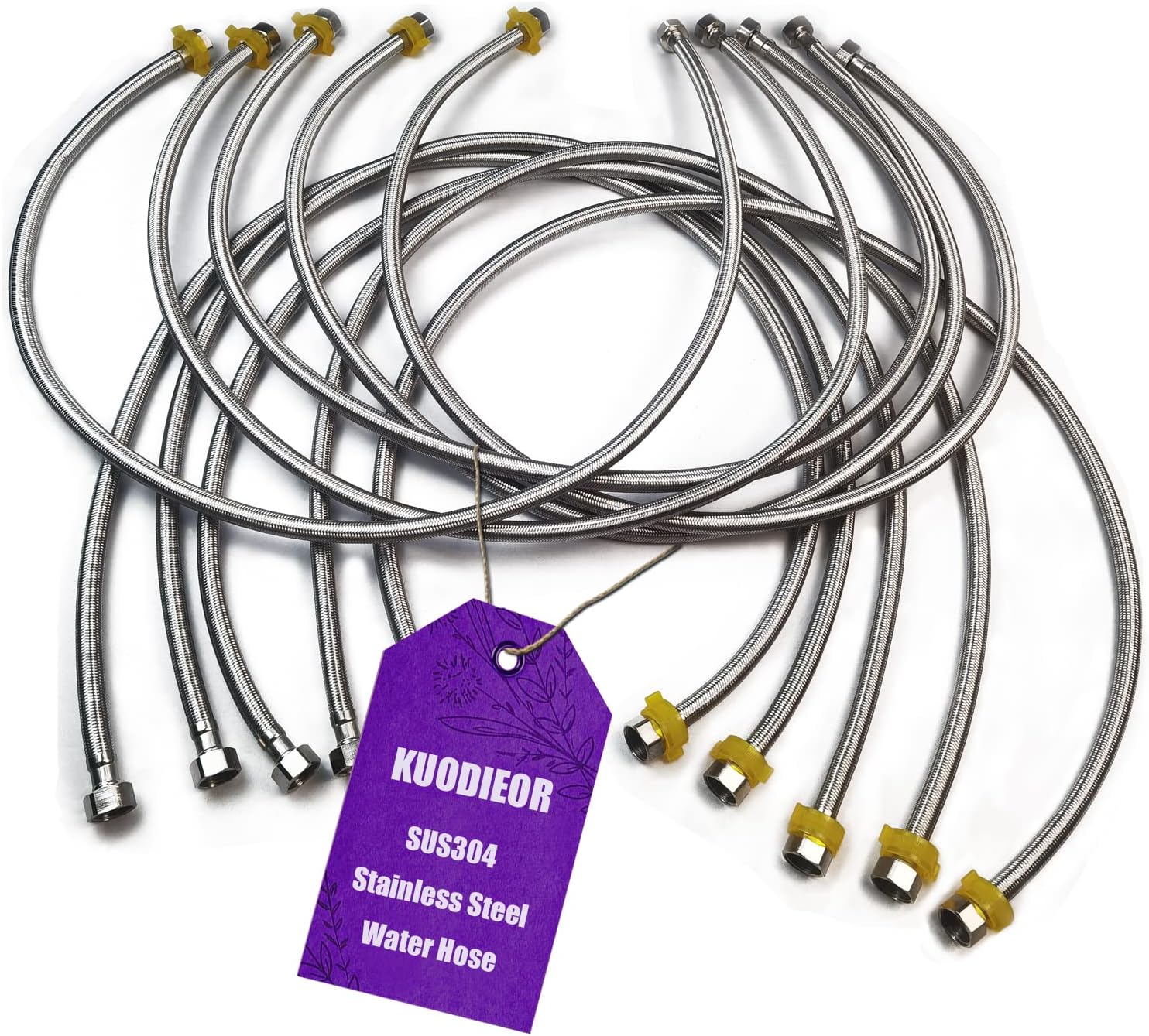 Flexible Faucet Supply Line Connector, 24-Inch x 1/2" x 1/2" FIP, Premium Braided Stainless Steel Water Supply Hose Line with Anti-Leaking Brass Nut, Perfet for Kitchen Bathroom Sink Faucet (10-Pack)