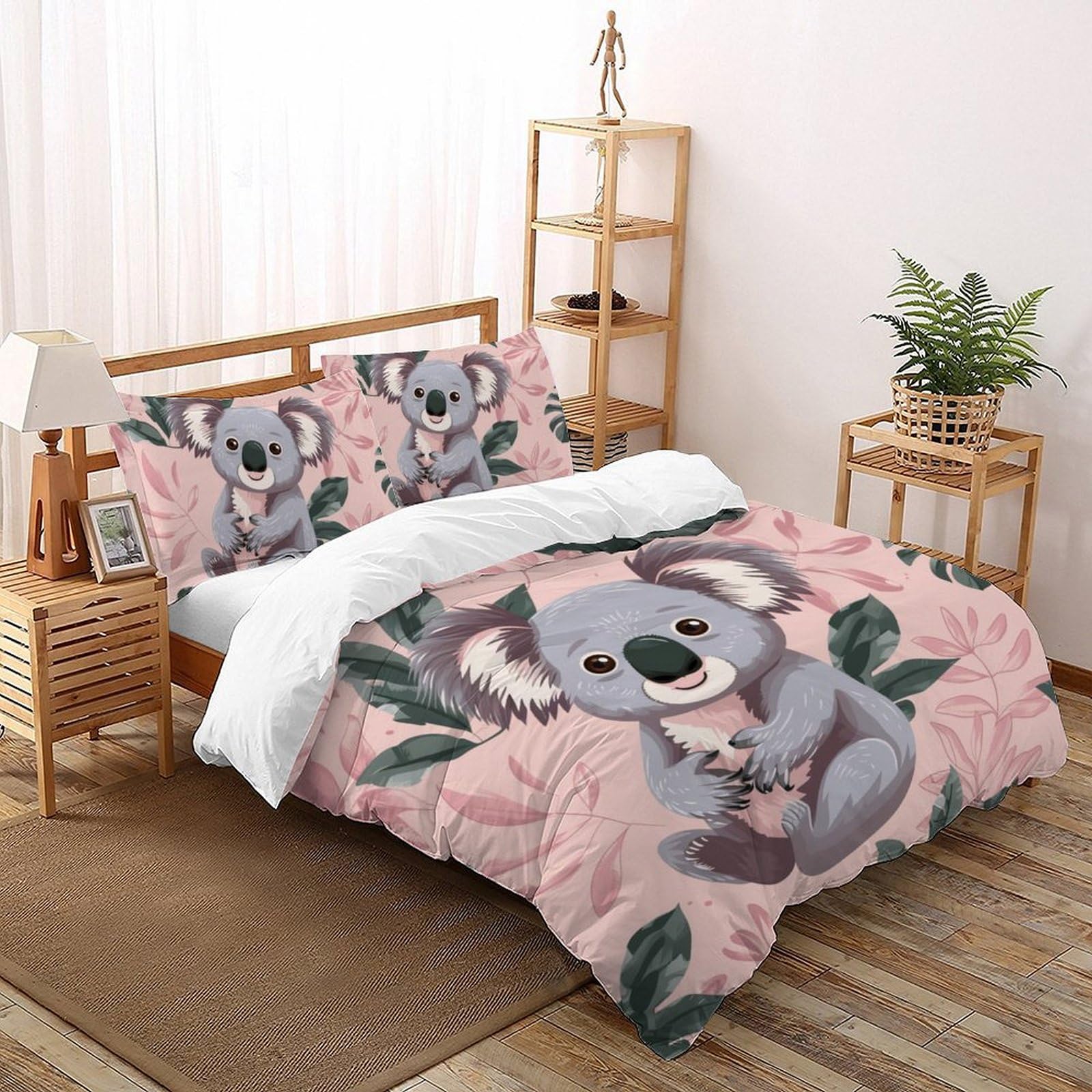 Housse de couette koala hypoallergénique parure de lit 3 pièces douce et facile à laver