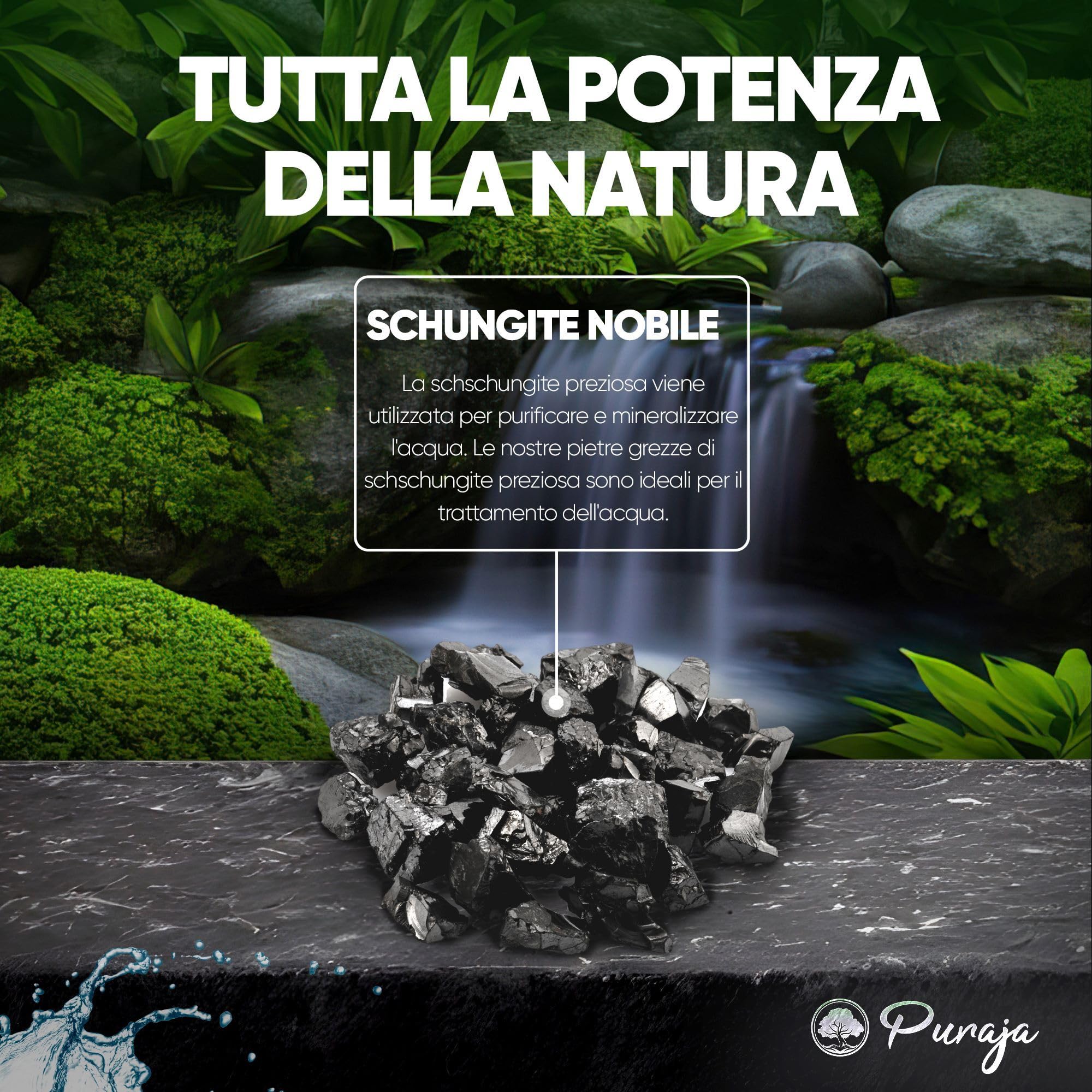 PURAJA Schungite preziosa per il trattamento delle acque, shungite elite, pietre naturali della Carelia, pietre curative per acqua, con certificato