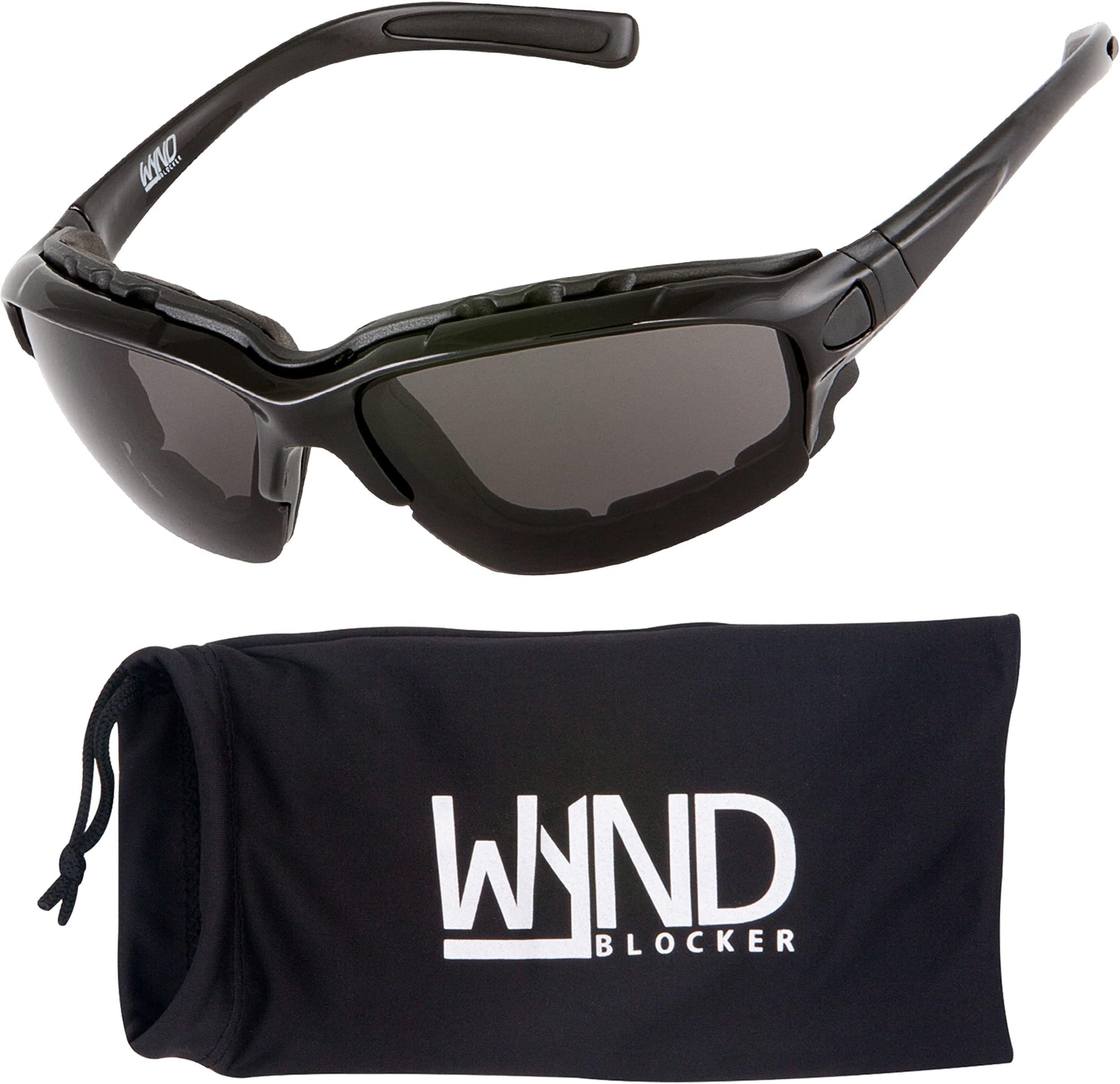 WYND Blocker Motorcycle Riding Glasses Extreme Sports Wrap Sunglasses, Black, Smoke