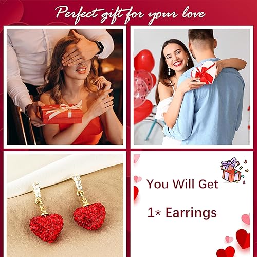 Miniatura 5 de Pendientes de San Valentín para ella, aretes de cuentas de diamantes de imitación de corazón rojo, camisas de atuendo para mujer, accesorios de