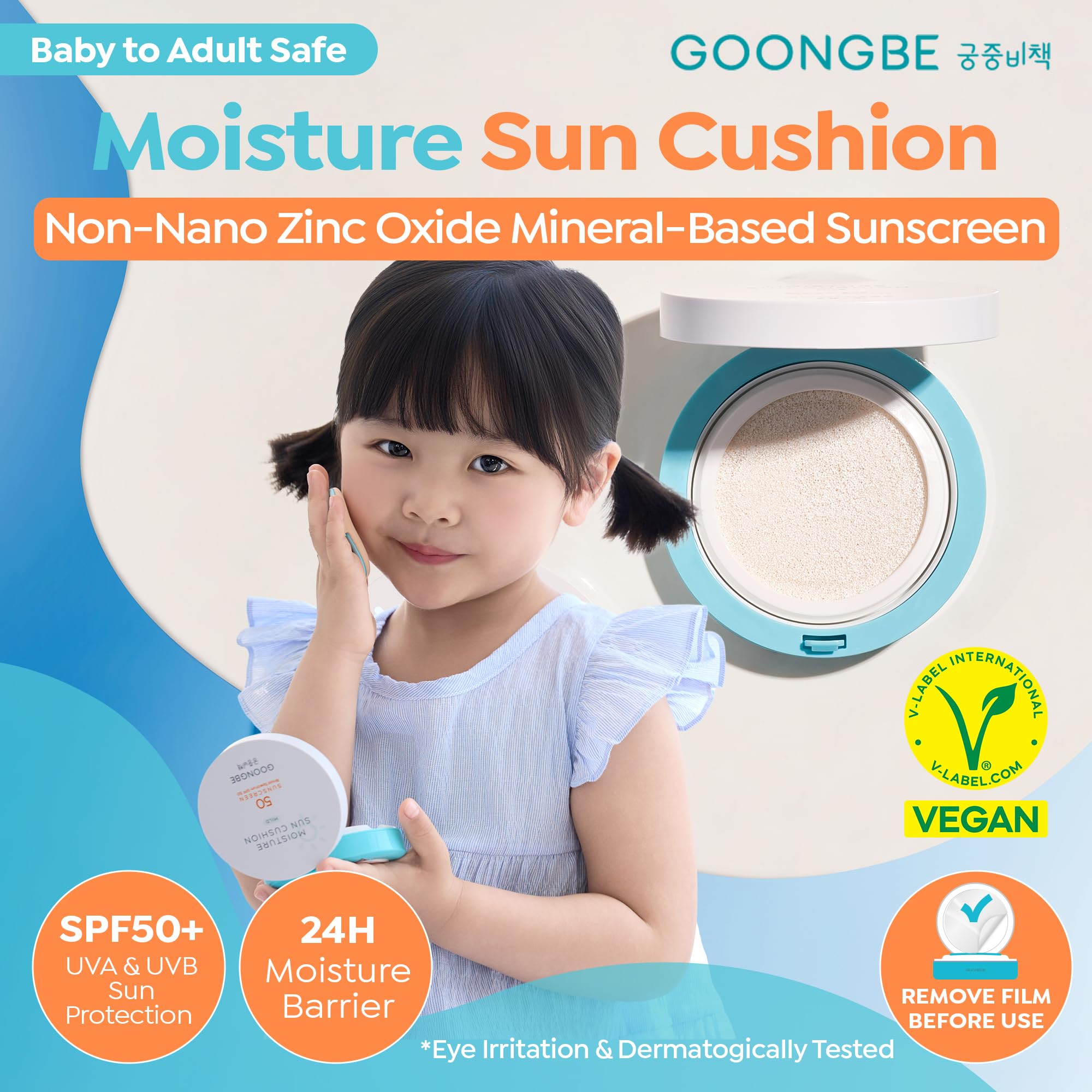 GOONGBE Sun Lotion SPF 40 & Moisture Sun Cushion SPF 50 Zinc Oxide Mineral Sunscreen - Vegan for Babies Kids Adults - Korean Skincare, 2.82oz & Cushion 0.81oz