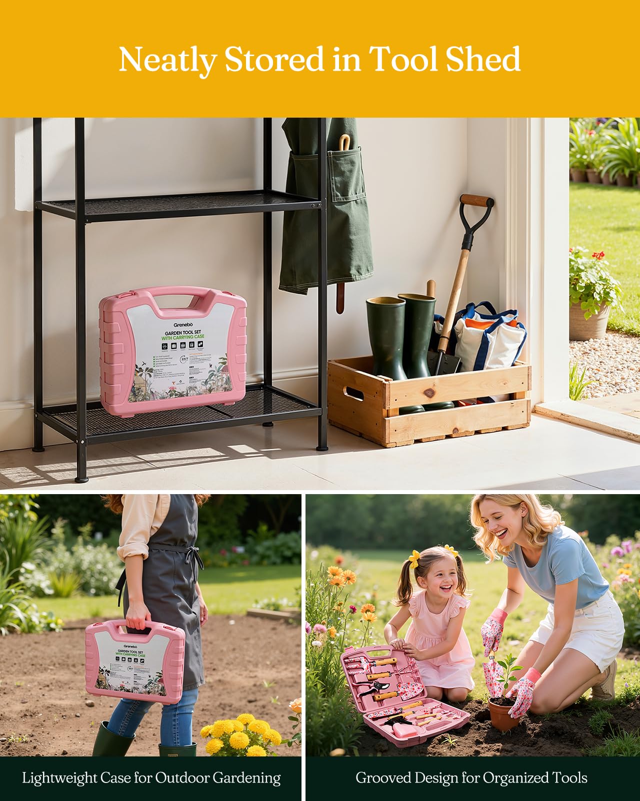 12-Piece Womens Gardening Tools Gift Set, Rust-Proof & Heavy-Duty Garden Tools with Durable Carrying Case, Fashionable & Thoughtful Gardening Gifts for Women&Men (Pink)