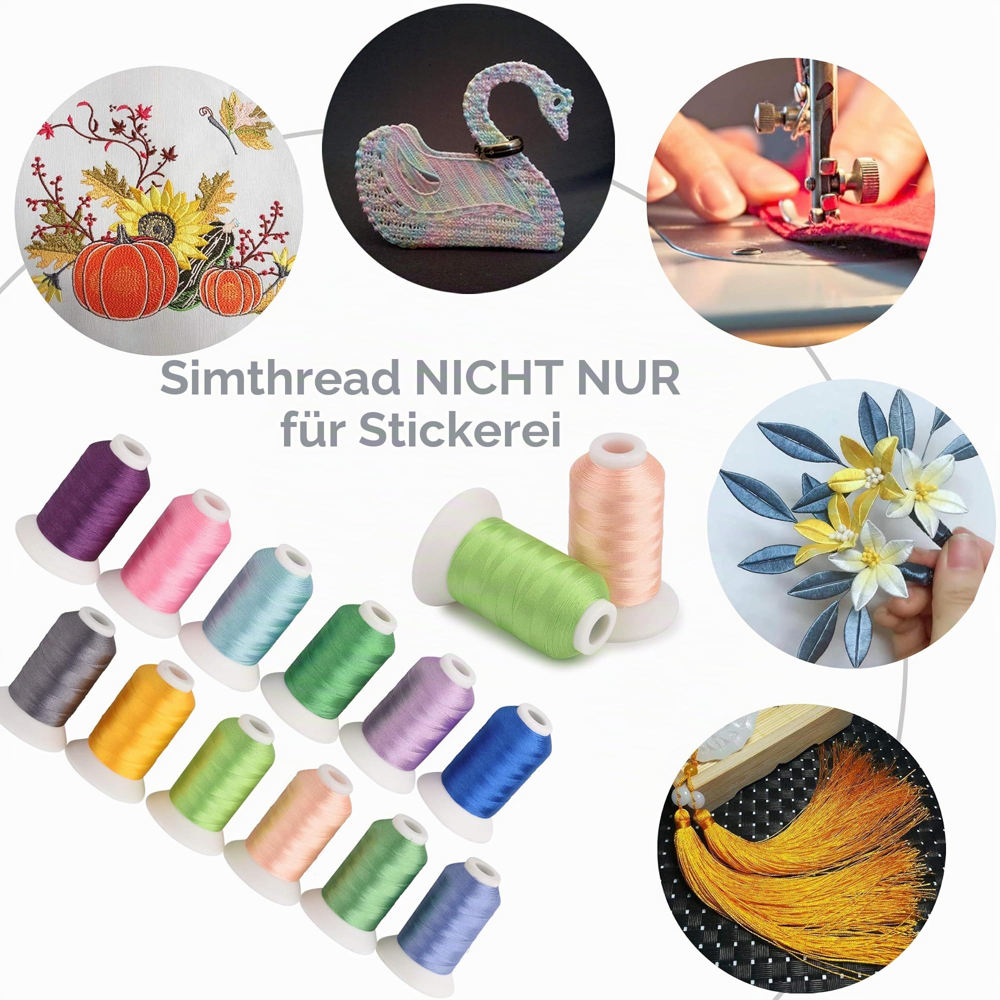 Simthread Maschinenstickgarn und Tear Away (Reißvlies) Maschinen Stickvlies mit Aufbewahrungskiste - Stickgarn 40 Farben 550 Yards - Stickvlies 8" x 8" 100 Blatt/Packung