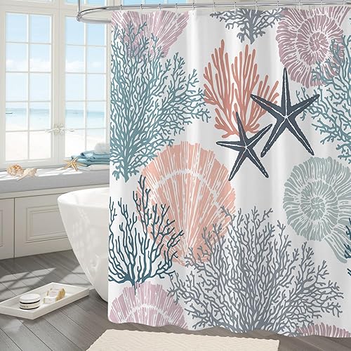 Miniatura 1 de Gibelle Cortina de ducha pequeña de 36 x 72 pulgadas, cortina de ducha estrecha de tela costera náutica, juego de cortina de ducha submarina con