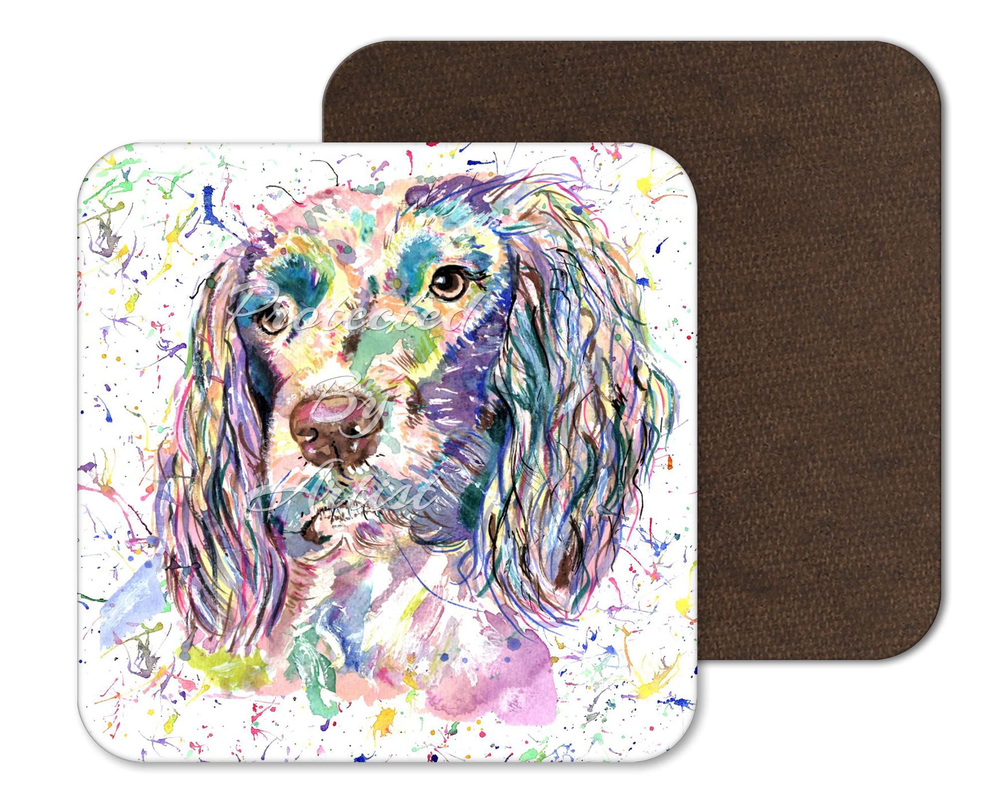 Coaster Spaniel Springer Dog Pet animal Coasters Watercolour Art Gift Work Office Dining Tea coffee (1)