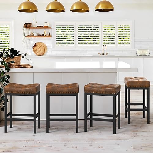 Miniatura 3 de LUE BONA Taburetes de bar de altura de mostrador, taburetes de bar sin respaldo de 24 pulgadas, juego de 3 para encimera de cocina, taburetes de