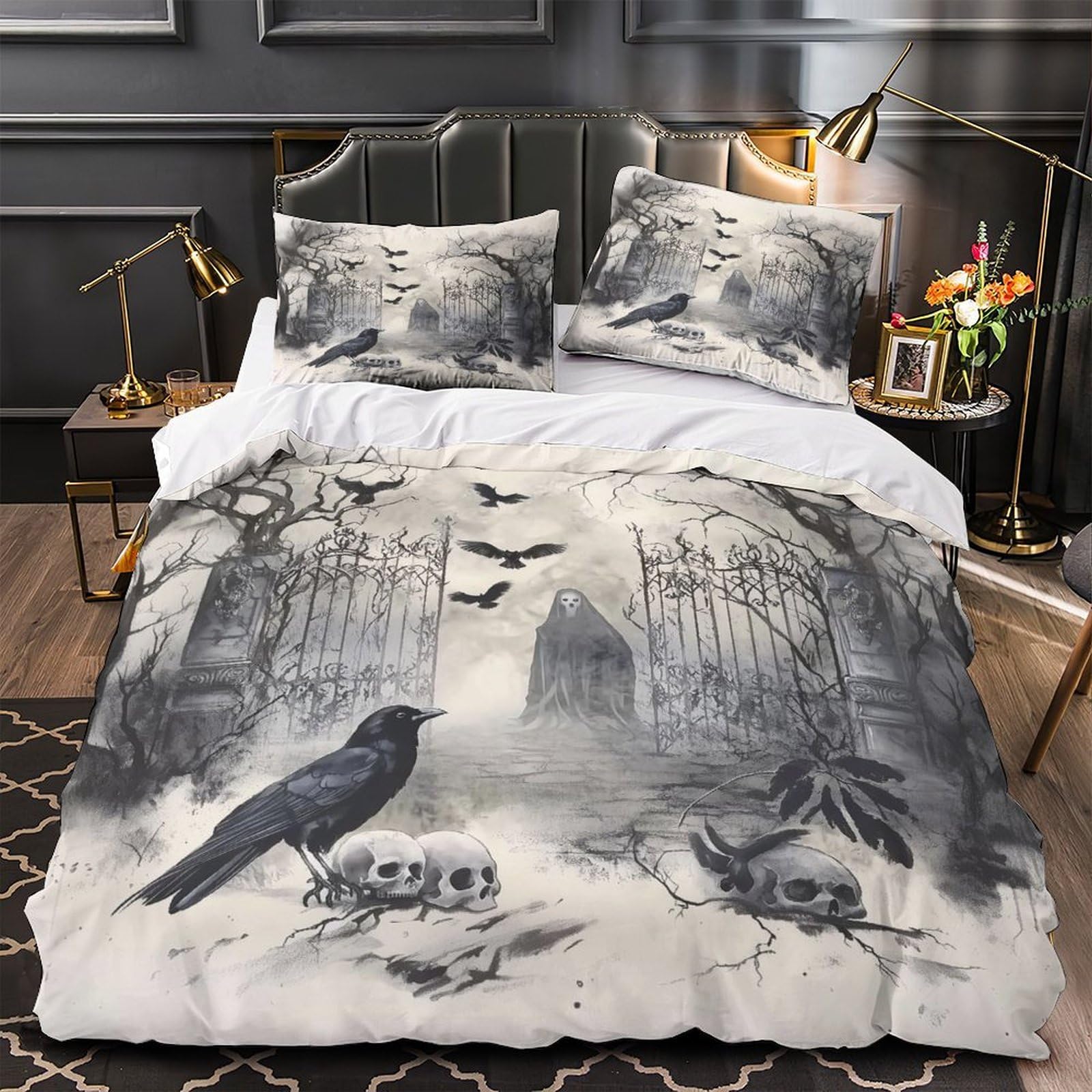 MMDASBVPE Gothic Cemetery Scene Comforter Cover 3D Design Printed All Season 3 Piece Bedding Set Zipper Quilt Cover Ultra Soft Breathable for Kids Teens Adults Women Youth Teenagers Single（135x200cm）