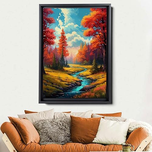 Miniatura 6 de River in the Forest Landscape Painting Forest Print Mountain Landscape Autumn Decor Nature Painting Mountains Painting