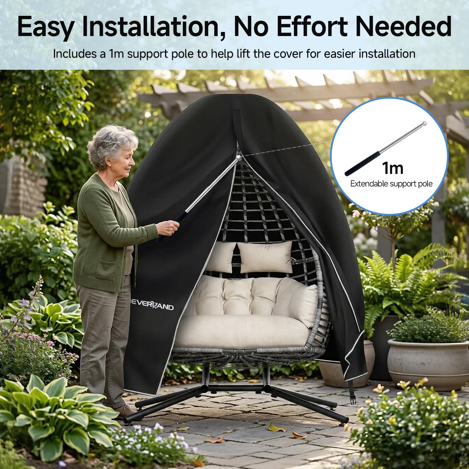 NEVERLAND Housse de Chaise Suspendue, 200 * 230CM 420D Oxford Housse de Chaise d'oeufs, Imperméable Bache de Protection pour Chaise de Jadin Extérieur Anti-UV avec Fermeture éclair