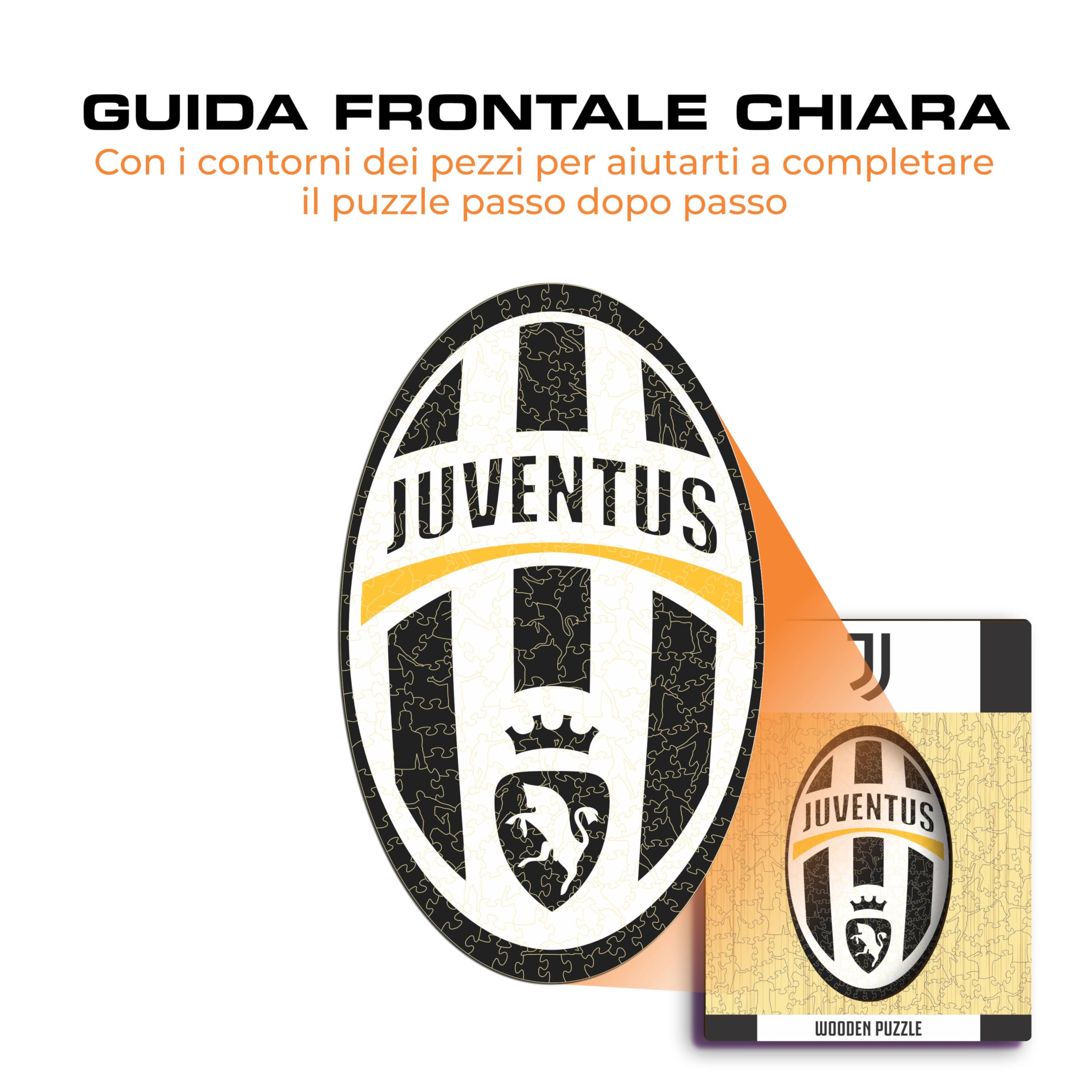 Iconic Puzzles - Juventus Retro Logo, Puzzle di Legno con licenza ufficiale, 100% sostenibile, regalo per adulti e bambini, taglia M, 270 Pz