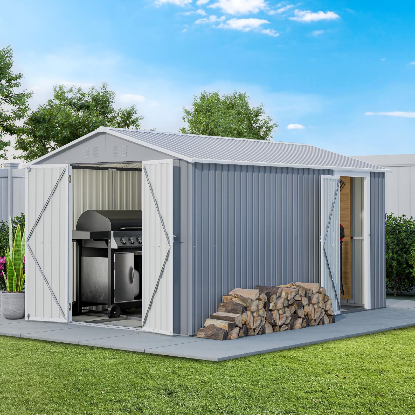 Amazon.com : 8x12 Ft Heavy-Duty Metal Outdoor Storage Shed, Dual