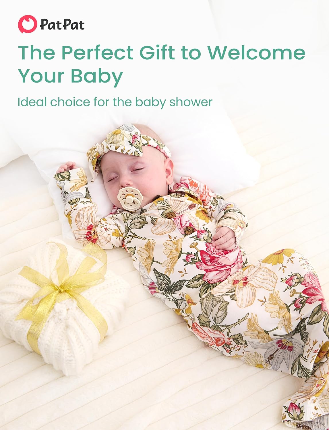 PATPAT Baby Sleeper Gown with Bamboo Viscose for Newborn Girls Boys, Knotted Nightgown with Mittens for Infant Home Coming image 5