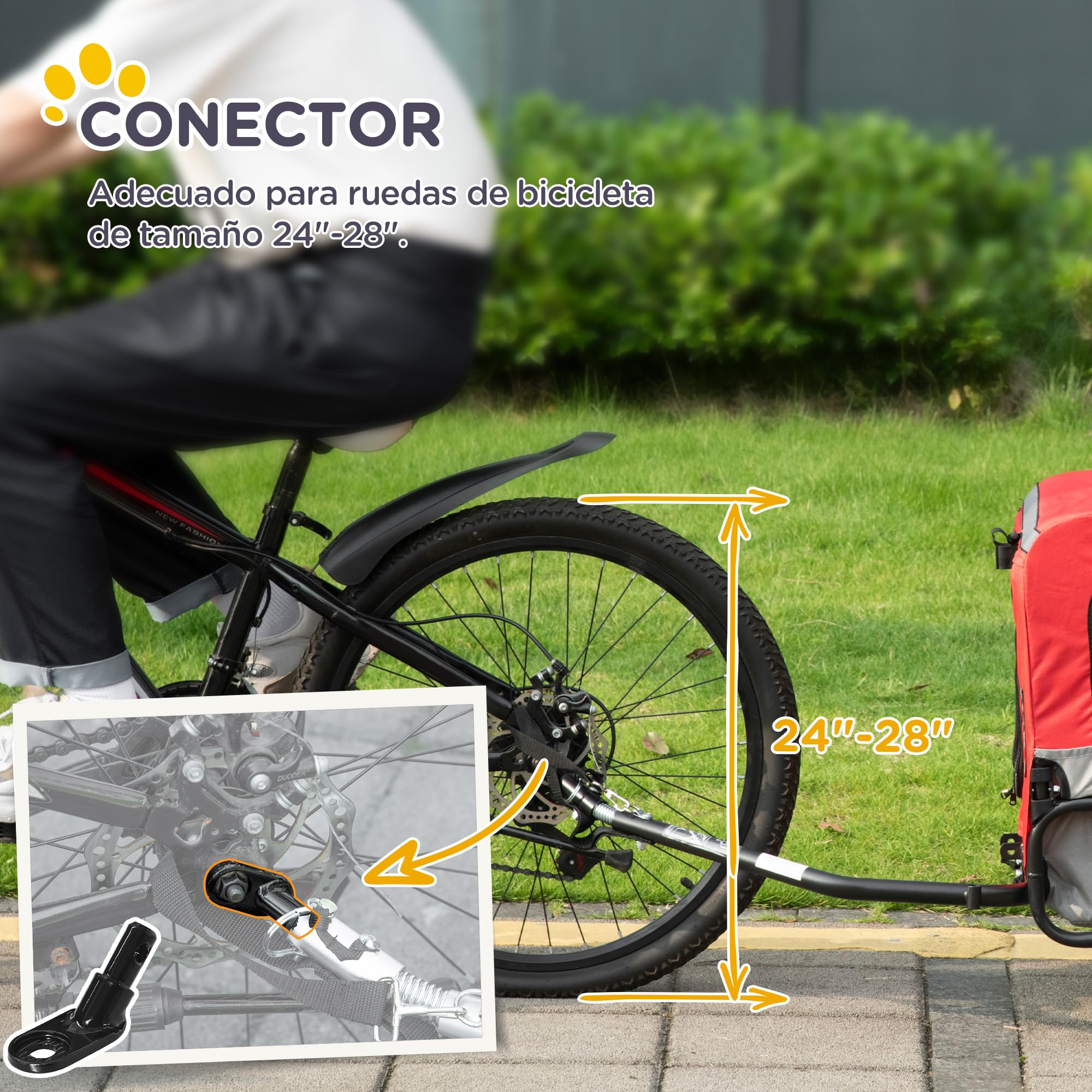 PawHut Remolque de Bicicleta para Perros 2 en 1 Carrito para Perros de Acero con Cinturón de Seguridad Mango de Empuje Extraíble Bandera y Reflectores Carga Máx. 30 kg 129x55,5x92 cm