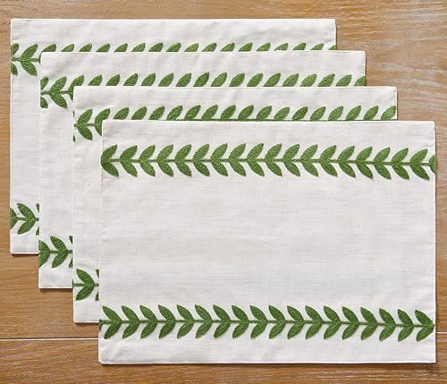 Miniatura 16 de Wracra Manteles bordados, juego de 4 manteles de 13 x 18 pulgadas, manteles rústicos irregulares de sauce para mesa de cocina y resistentes al Verde