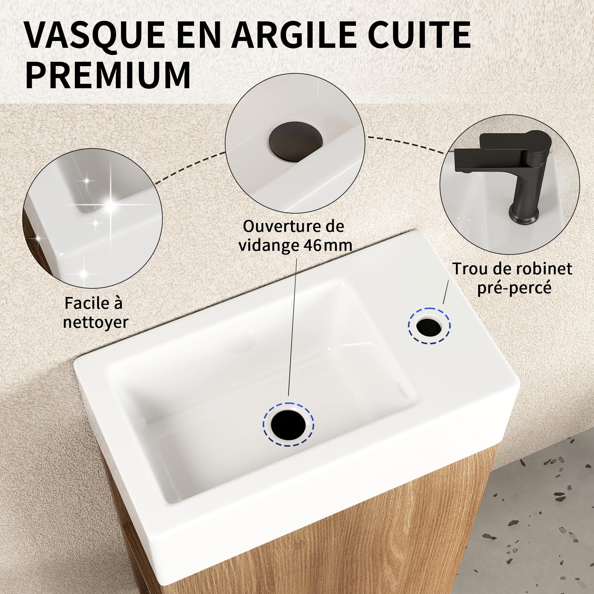 DeerValley Meuble Lave Main WC sous Vasque Suspendu - Meuble de Rangement Salle de Bain avec Lavabo, Petit Meuble Blanc pour WC