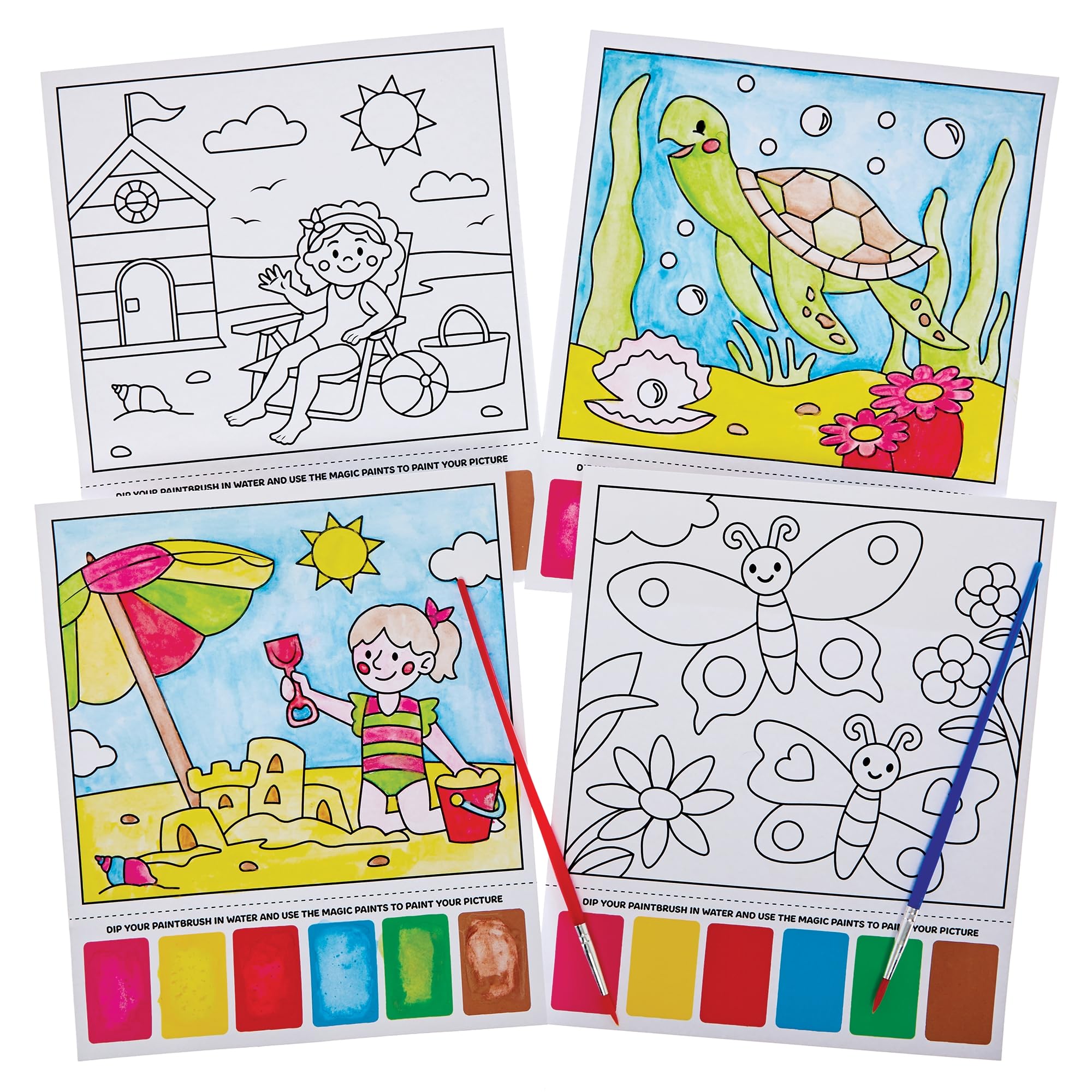 Baker Ross FN416 Summer Magic Painting Scenes - Pack of 10, No Mess Painting Kits for Kids