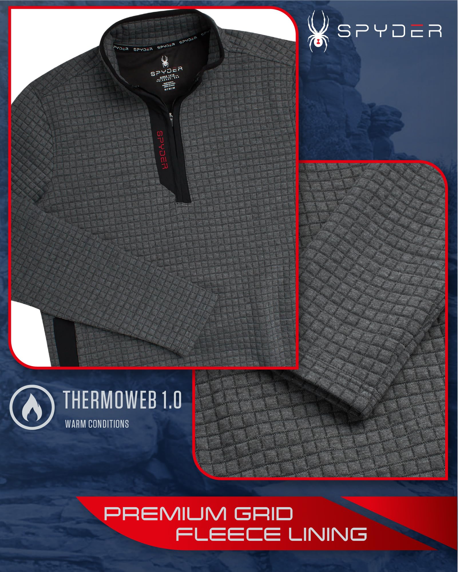 Spyder Męski sweter z zamkiem na ćwierć - Performance Grid polar z zamkiem 1/4 sweter męska bluza do golfa, wędrówek, biegania
