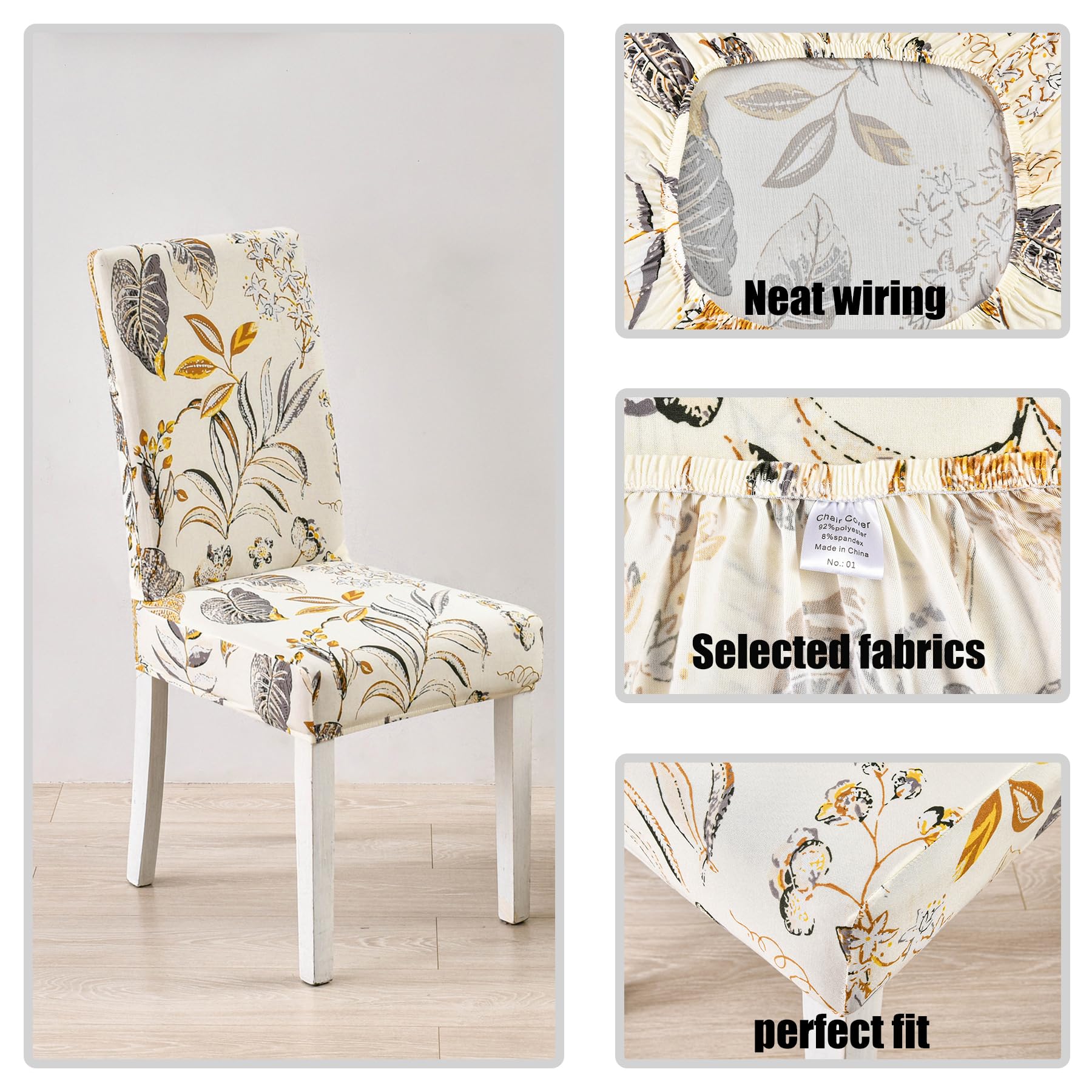 HZDHCLH Chair Covers Set of 4/6 Stretch Modern Chair Slipcovers for Dining Room Kitchen Wedding Party Washable Chair Protector(6pcs,Golden leaves) - Image 2