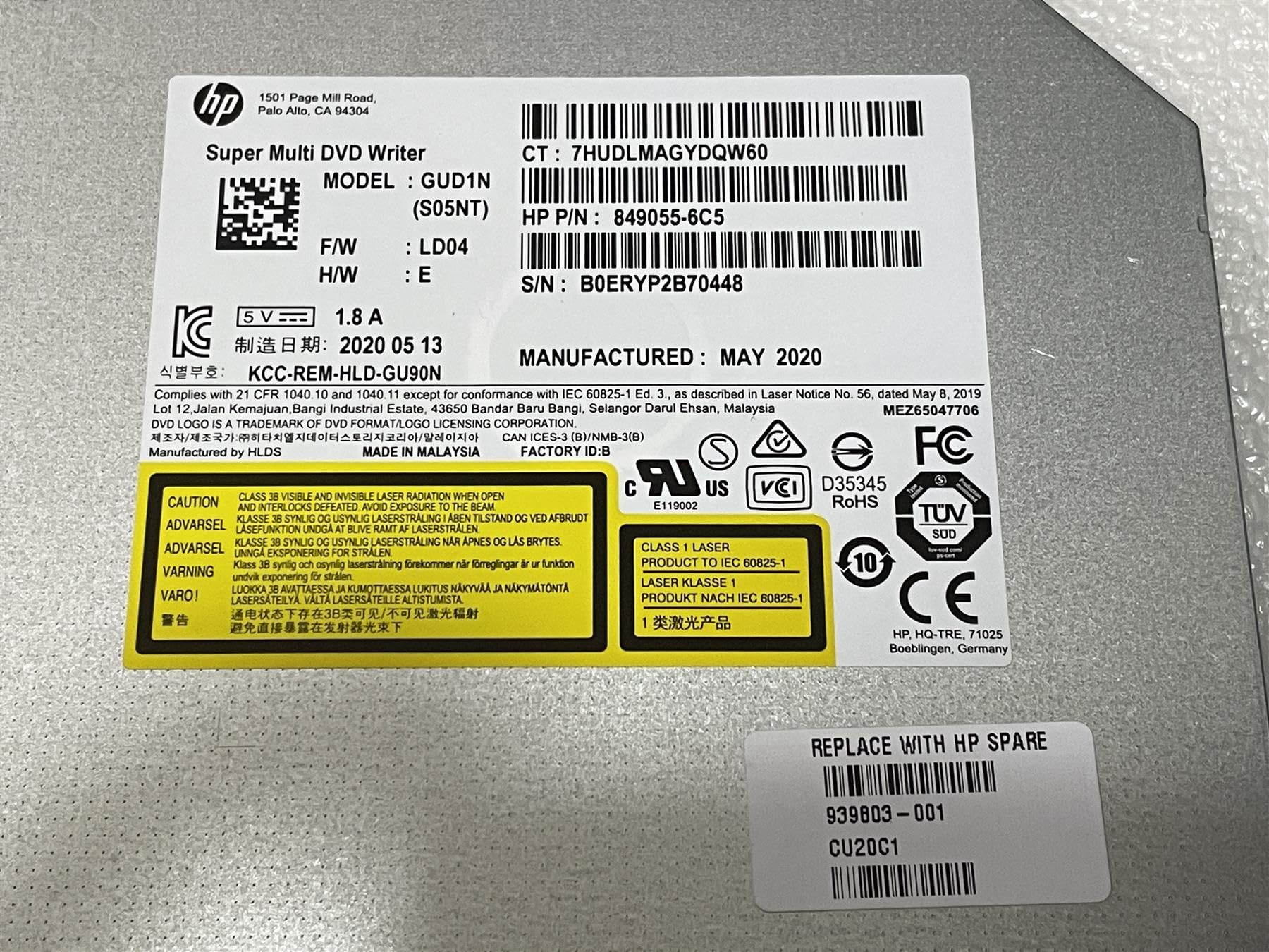 Per HP 939803-001 849055-6C5 GUD1N DVD RW CD Drive Writer Burner Player Rom
