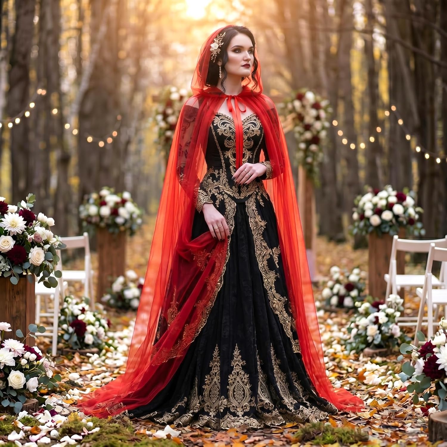Hercicy Halloween Lace Cape Full Length Hooded Cloak Gothic Witch Sheer Cape for Cosplay Vampire Costume Wedding