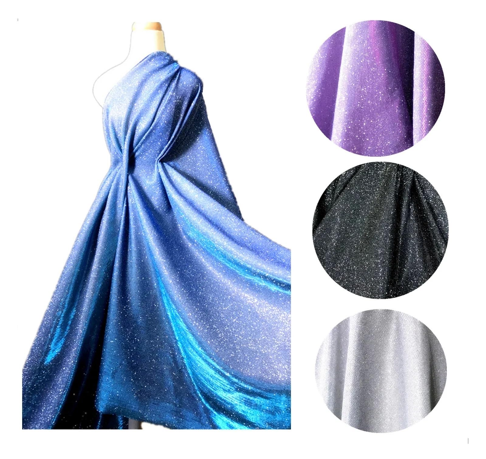 tkanina brokatowa, Modna tkanina jersey z brokatem wielokolorowa 50 cm x 145(Blue)