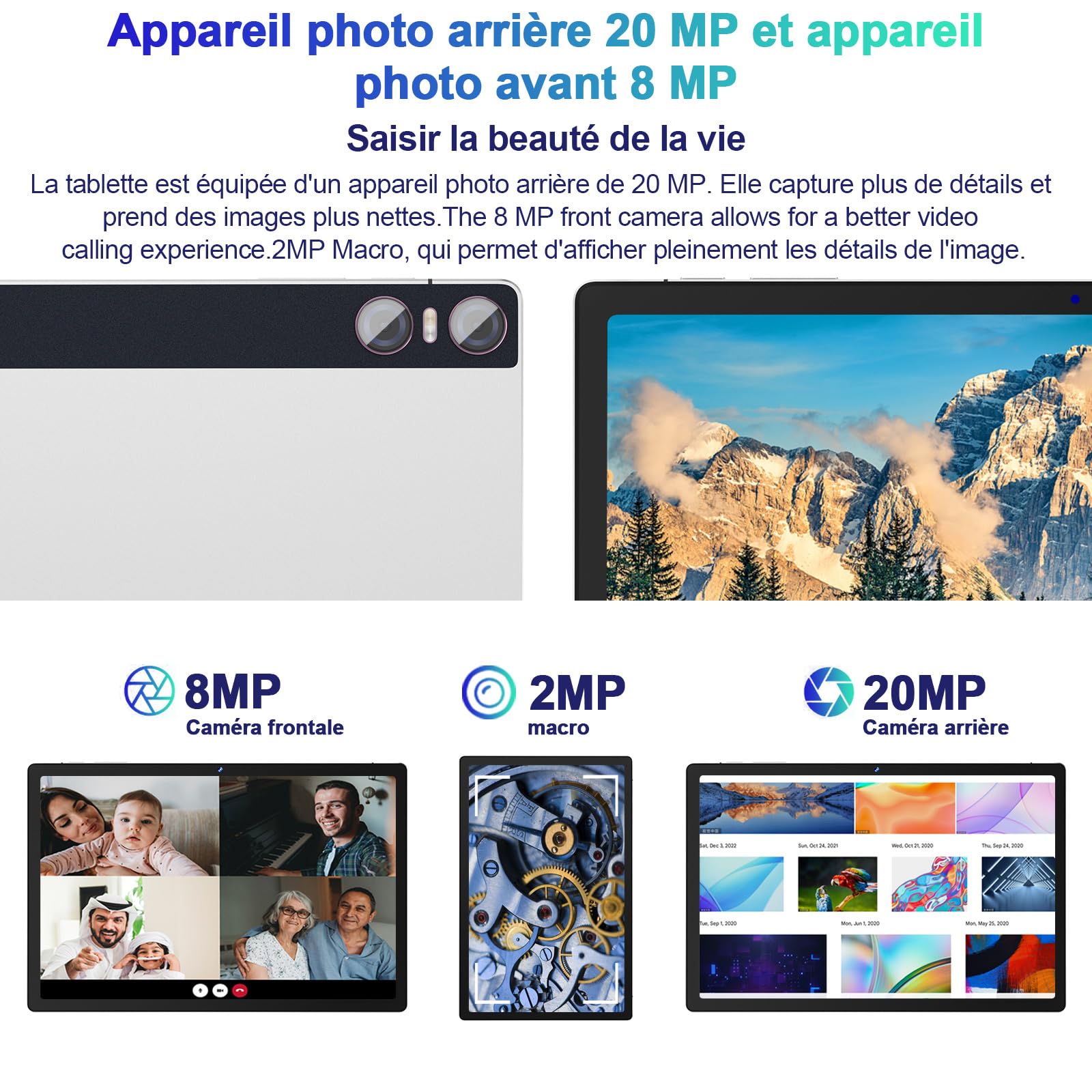 Tablette 11 Pouces Gemini AI Android 16 Go RAM+256 Go ROM (TF 2 to), Tablette Tactiles avec Processeur Octa-Core 2.0 GHz, 5G WiFi,BT5.0,10000mAh, 8+20MP, Tablette - Argenté