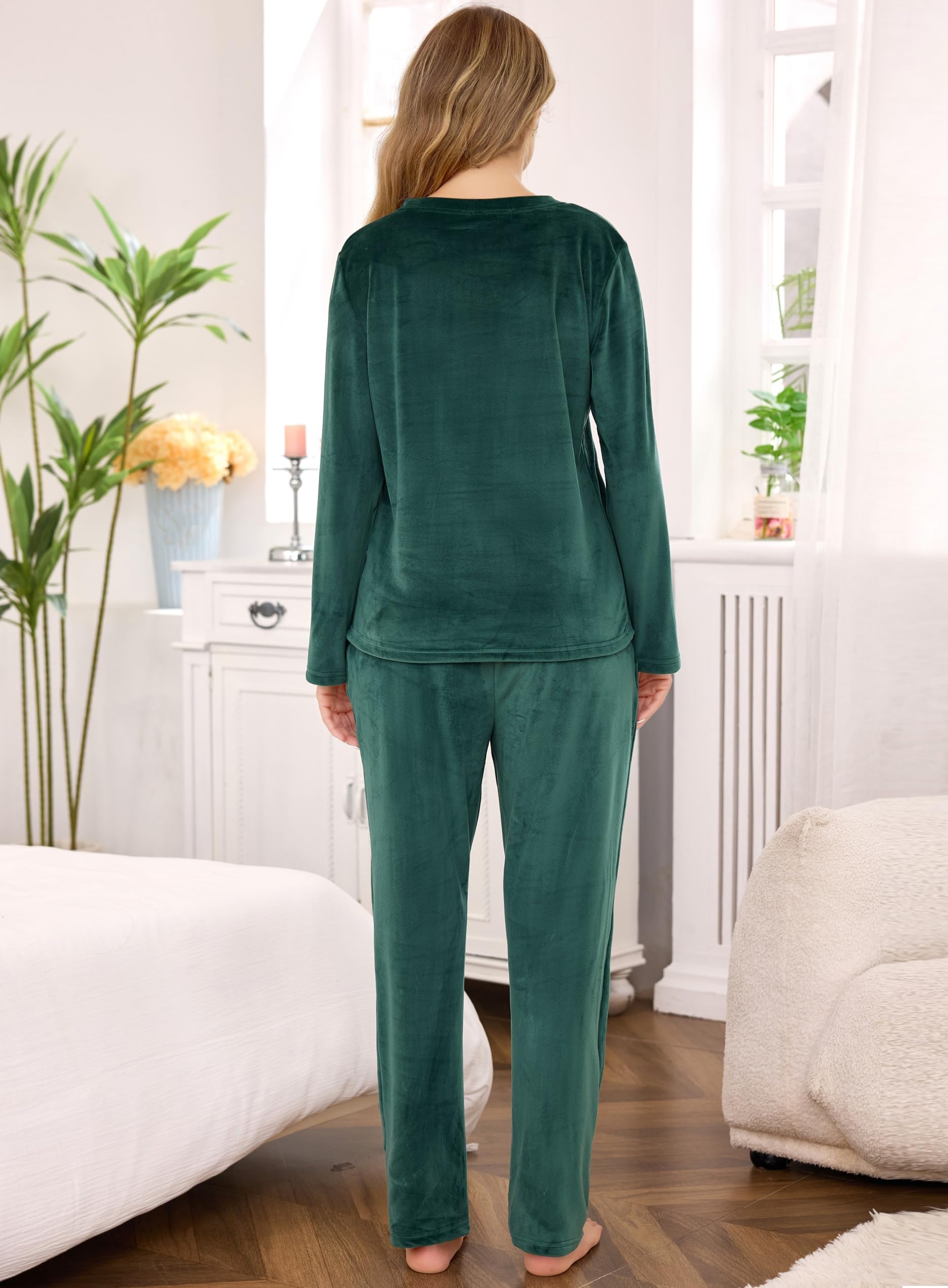 Lovasy Pigiama Donna in Pile Morbido Set Pigiama Invernale Caldo e Soffice | Scollo Rotondo Pigiami Due Pezzi Maniche Lunghe con Tasche