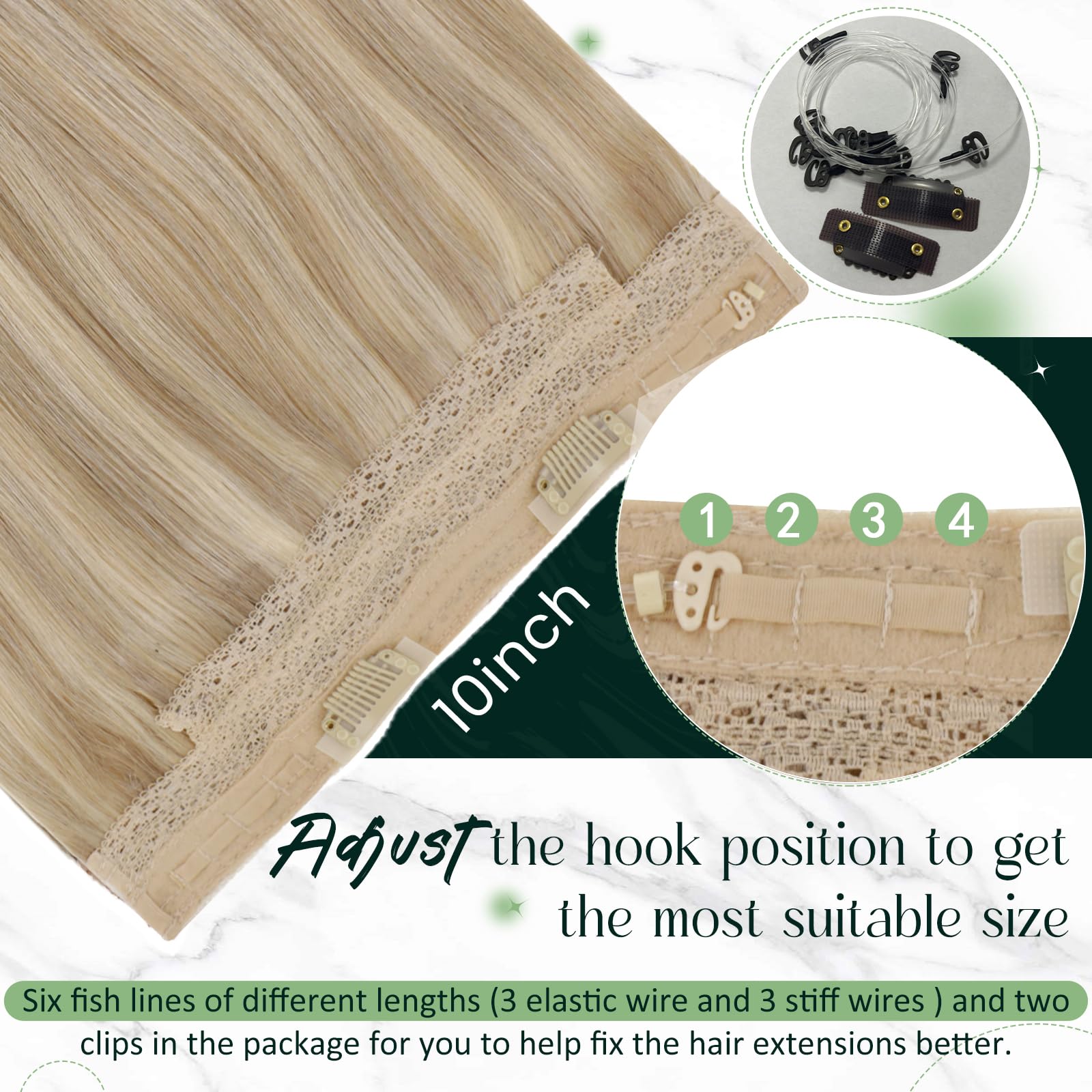 RUNATURE Extensions Echthaar mit Draht 40cm Higligh Blond Glatt Haarextensions Haarverlängerung Extensions Echthaar mit Unsichtbarer Draht Blond 80g Draht Extensions Echthaar Farbe #16P22