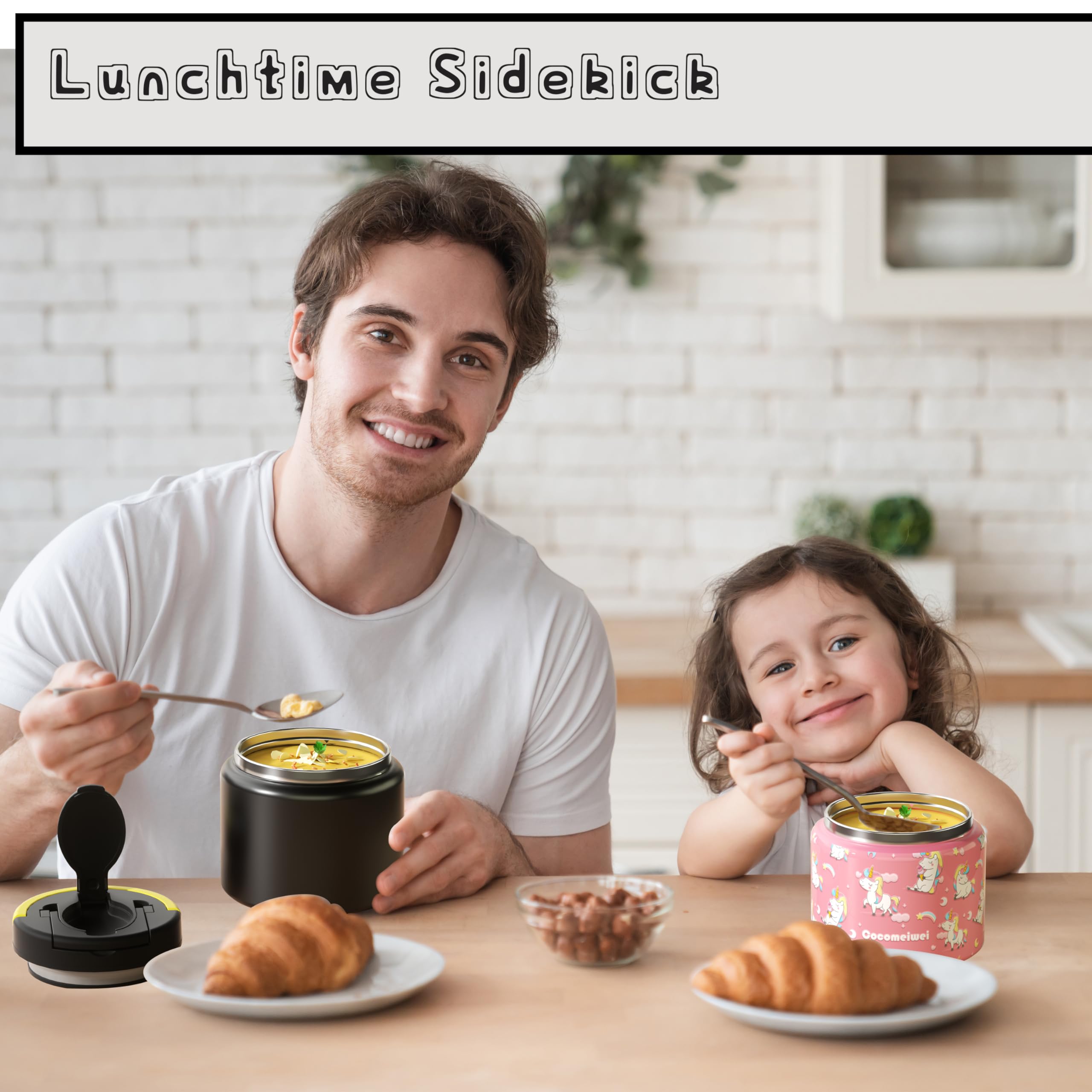 Termo de 11.8 onzas para alimentos calientes, acero inoxidable térmico para sopa, recipiente de comida caliente con cuchara plegable, tapa abierta, tarro de alimentos aislado para la 8
