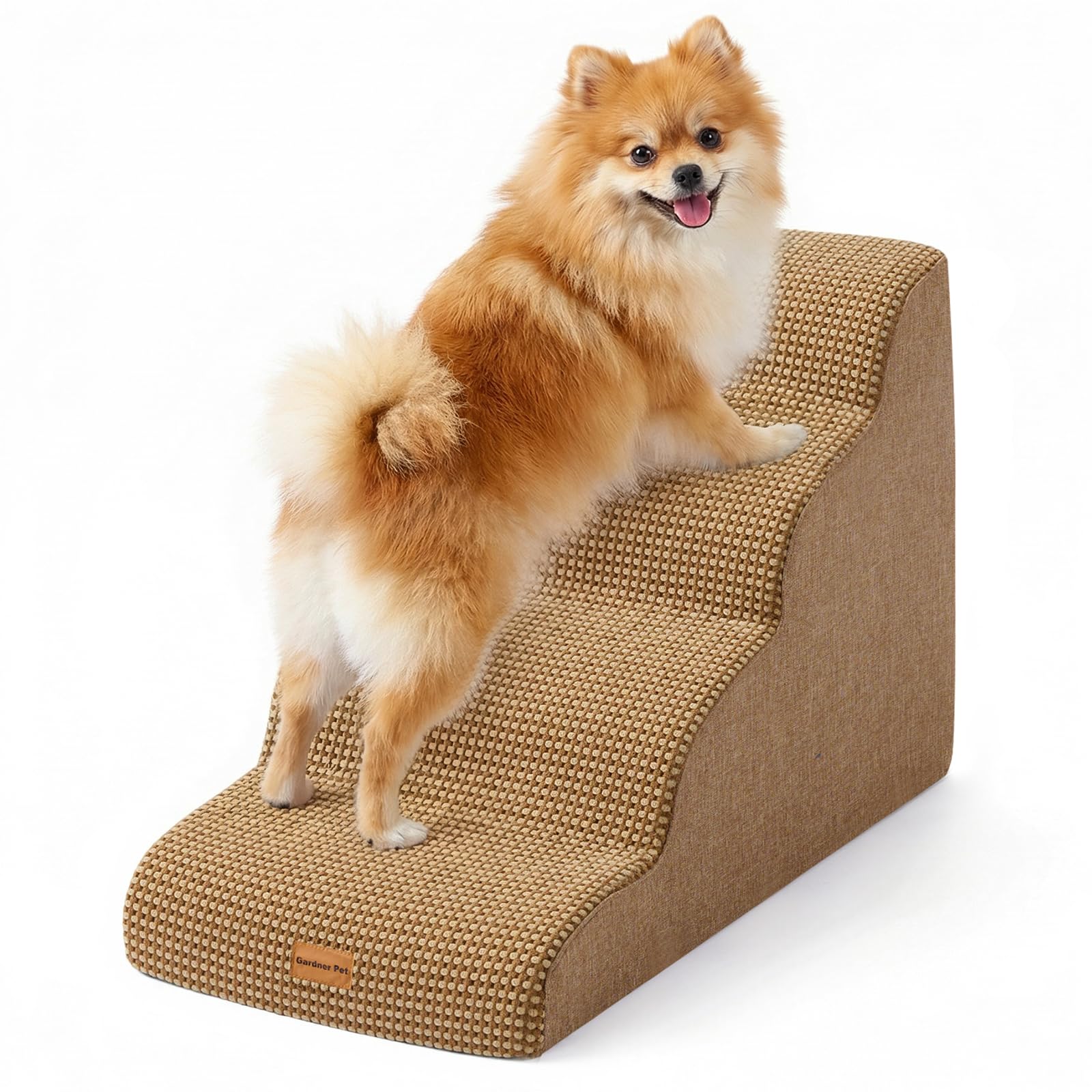 Gardner Pet Escalera para Perros Grade 4 de Espuma de Alta Densidad, 47 cm de Ancho, con Funda extraíble, Antideslizante, facilita el Acceso de Las Mascotas a sofás y Camas - Marrón
