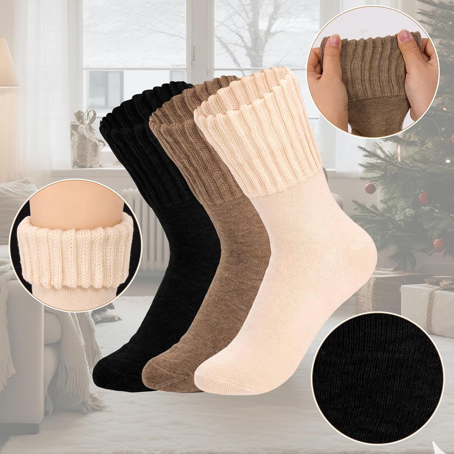 3 Pairs Boot Socks for Women Winter Thick Hiking Cozy Ankle Boot Socks - Image 5