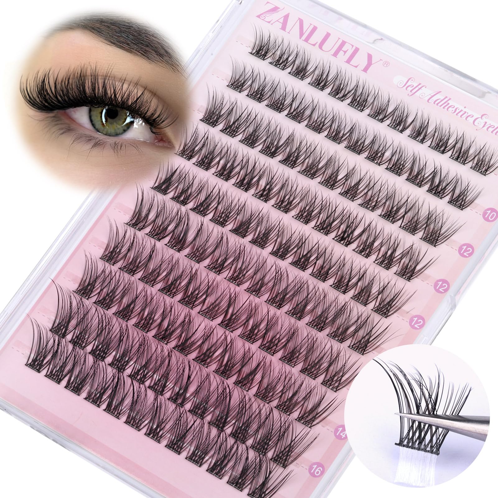 Self Adhesive Eyelashes Natural Self Adhesive Lash Clusters Pre-glued Eyelashes Clusters C Curl No Glue Lashes Wispy Cluster Lashes 10-16MM DIY Individual Lashes by zanlufly
