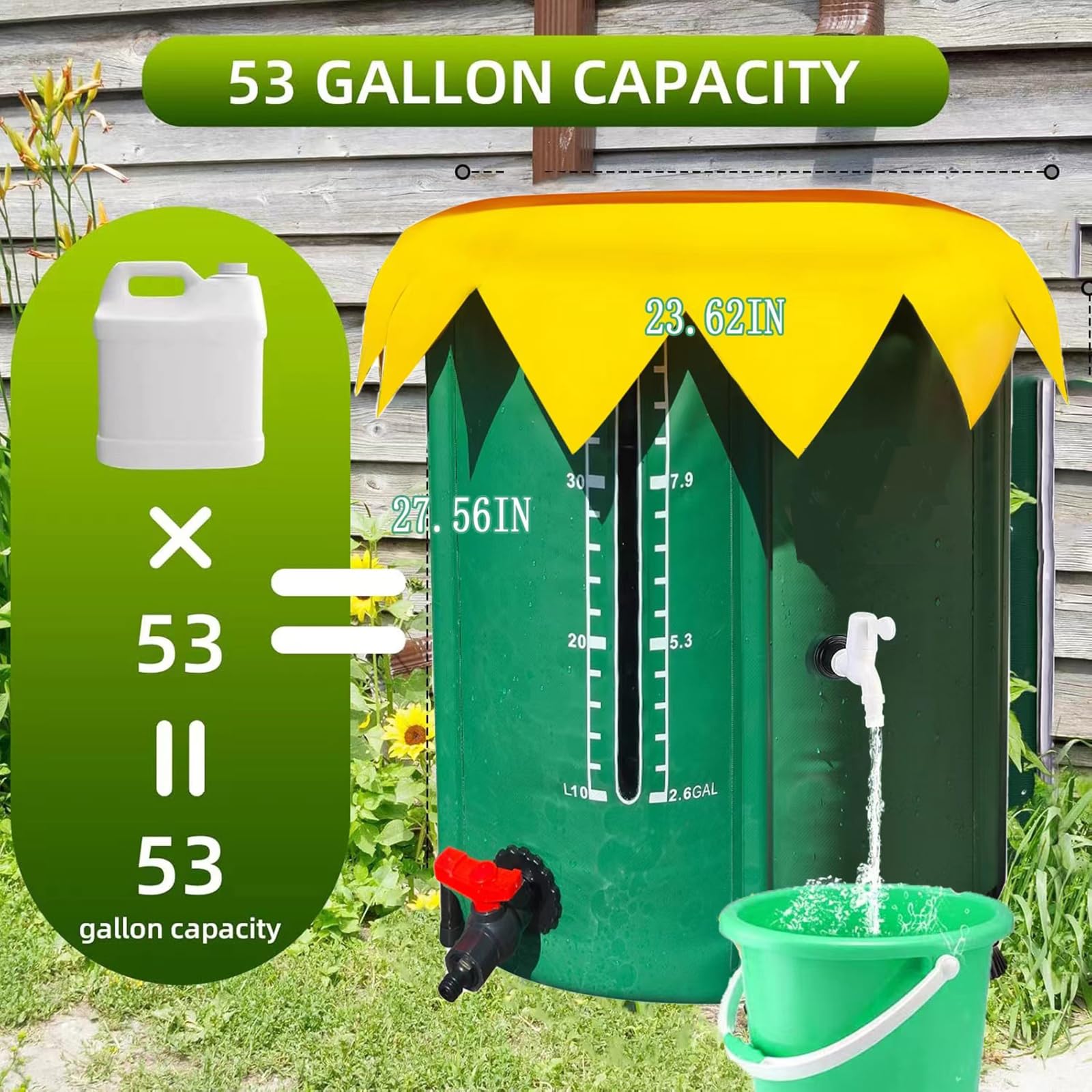 Barril Plegable Recolección Agua Lluvia, Depósito Con Grifo Y Tapa Con Filtro, Tanque De Almacenamiento Para Jardín De PVC Resistente Para Riego Y Uso En Exteriores,250L