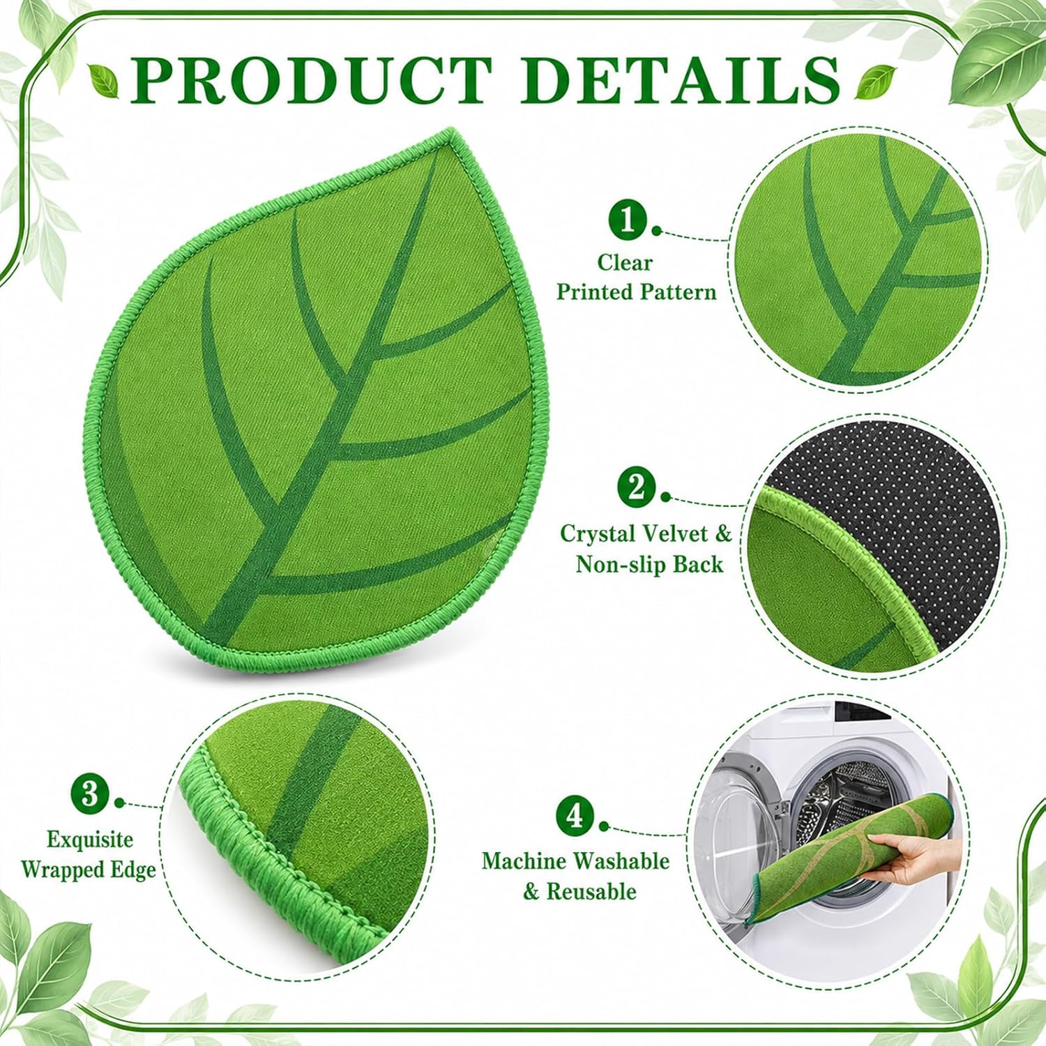 12 Pcs Green Leaf Classroom Carpet, 20 Inch Classroom Rug Floor Cushions Non Slip Carpet Sitting Floor Seats for Kindergarten Elementary Preschool Daycare School Learning Playing Areas