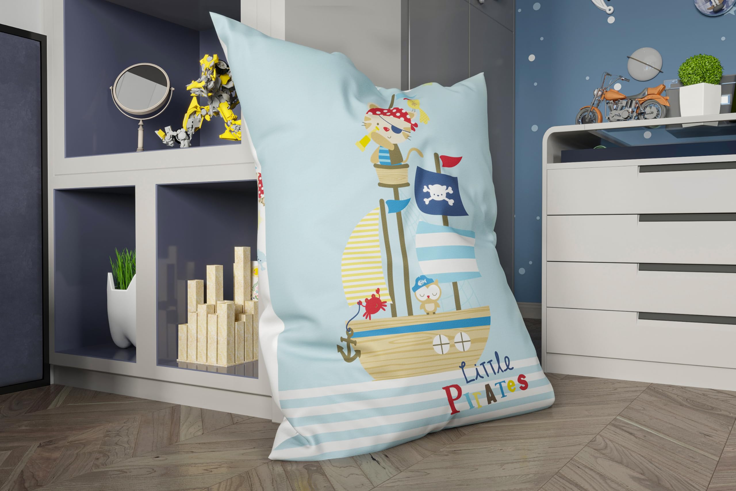 Green Bean Kinder Sitzsack Little Pirate 100x135cm mit 270 Liter hochwertiger EPS Perlen Füllung und waschbarem Motiv Wechsel-Bezug aus 100% Baumwoll - Riesensitzsack Bean Bag Sitzkissen