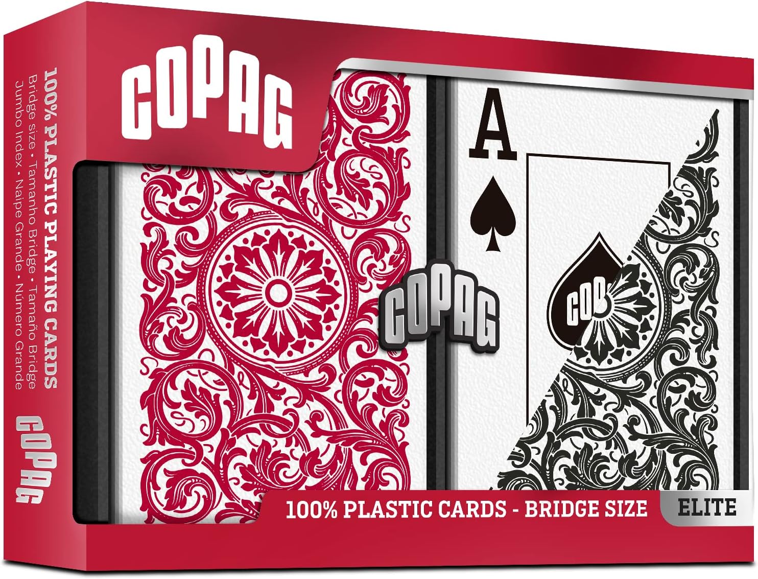 Copag 1546 Design 100% Plastic Playing Cards, Bridge Size (Narrow) Red/Black Double Deck Set (Jumbo Index)