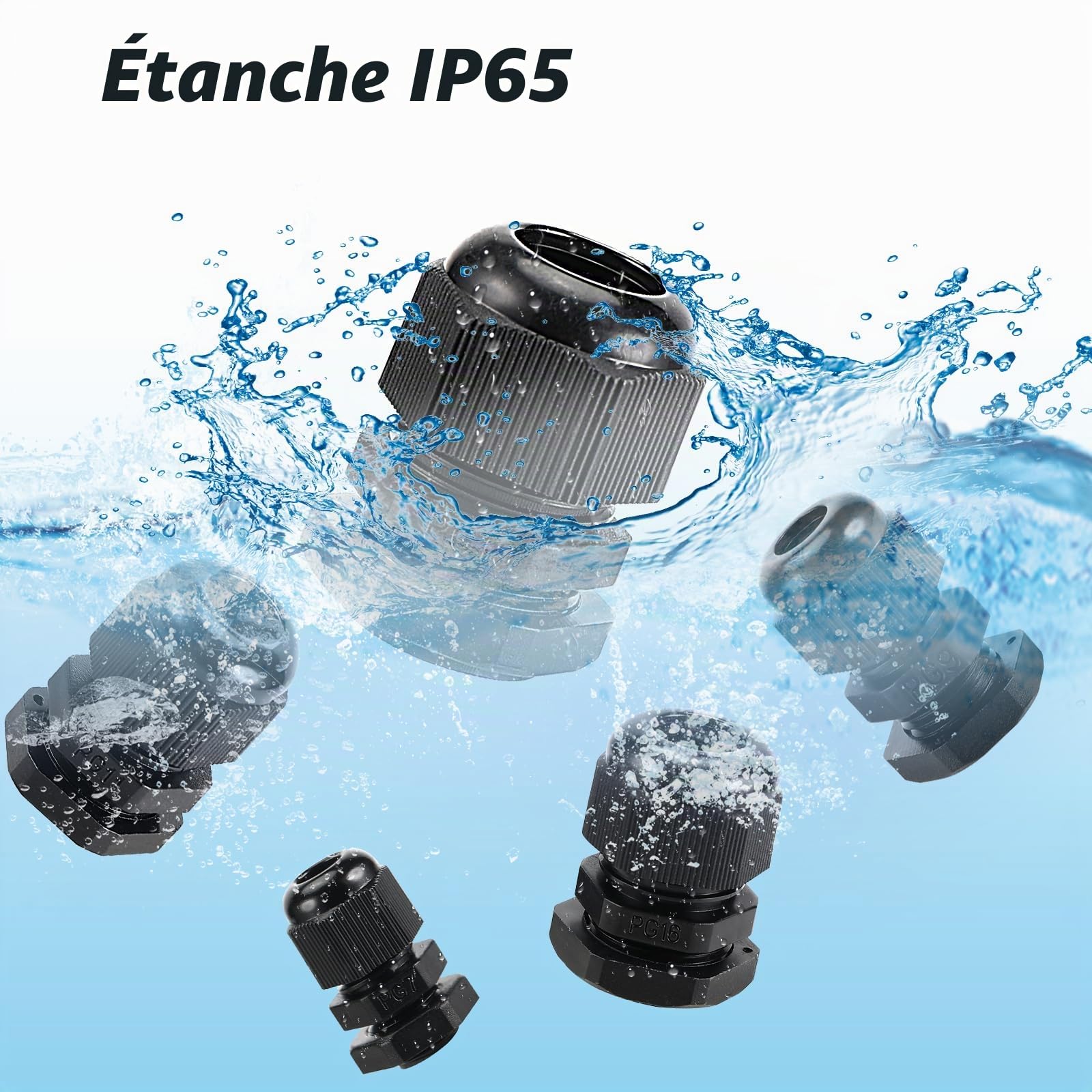 Presse Étoupe, 50 Pièces Presse Étoupe Étanche en Nylon, PG7 PG9 PG11 PG13,5 PG16 PG19 Réglable Connecteurs Glandes pour Maison Jardin Éclairage d'extérieur Câble