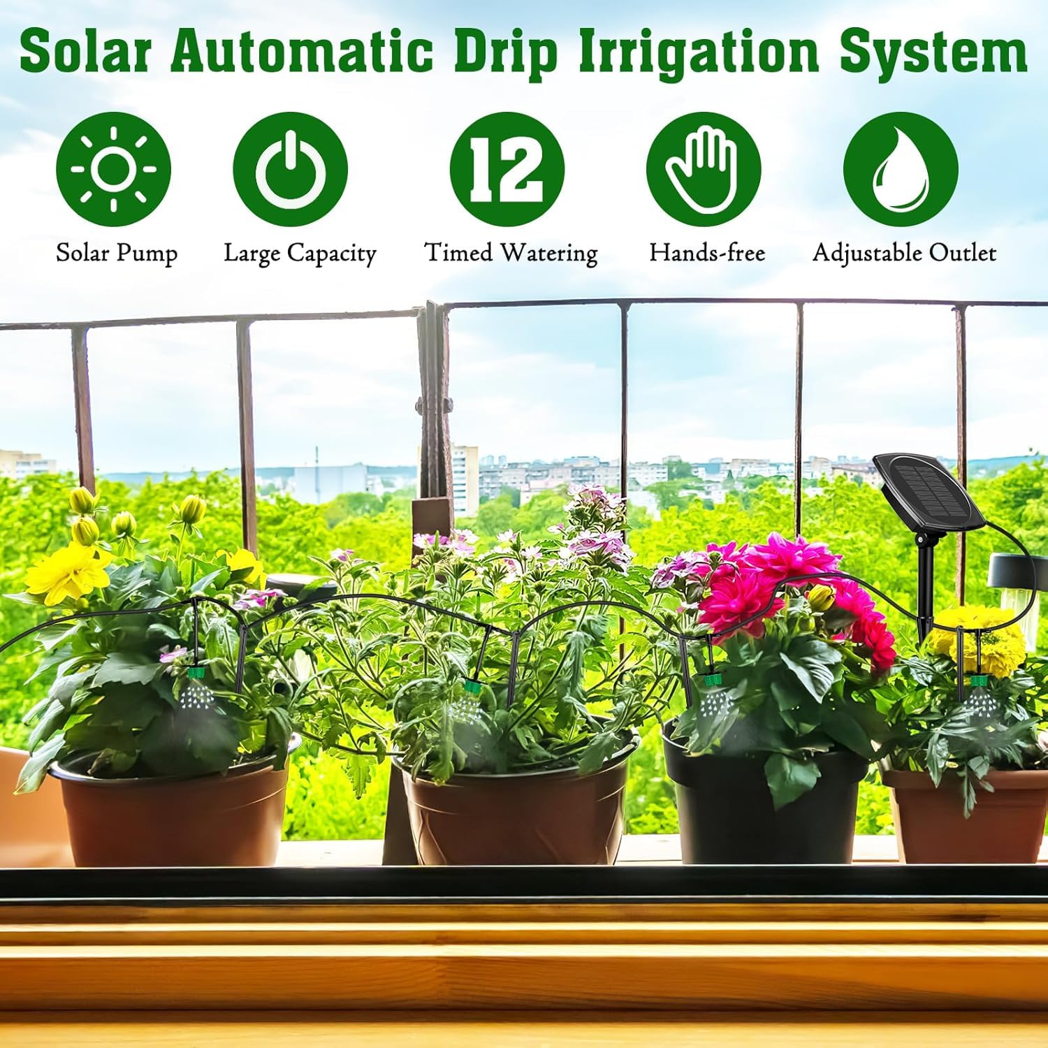 Yowin Solar Irrigation System, Automatic Watering System for Garden, Holiday Watering with Anti-Siphon, 12 Timers, 15 m Hose, Drip Irrigation System for Balcony, Greenhouse, Plants Yowin Solar Irrigation System, Automatic Watering System for Garden, Holiday Watering with Anti-Siphon, 12 Timers, 15 m Hose, Drip Irrigation System for Balcony, Greenhouse, Plants