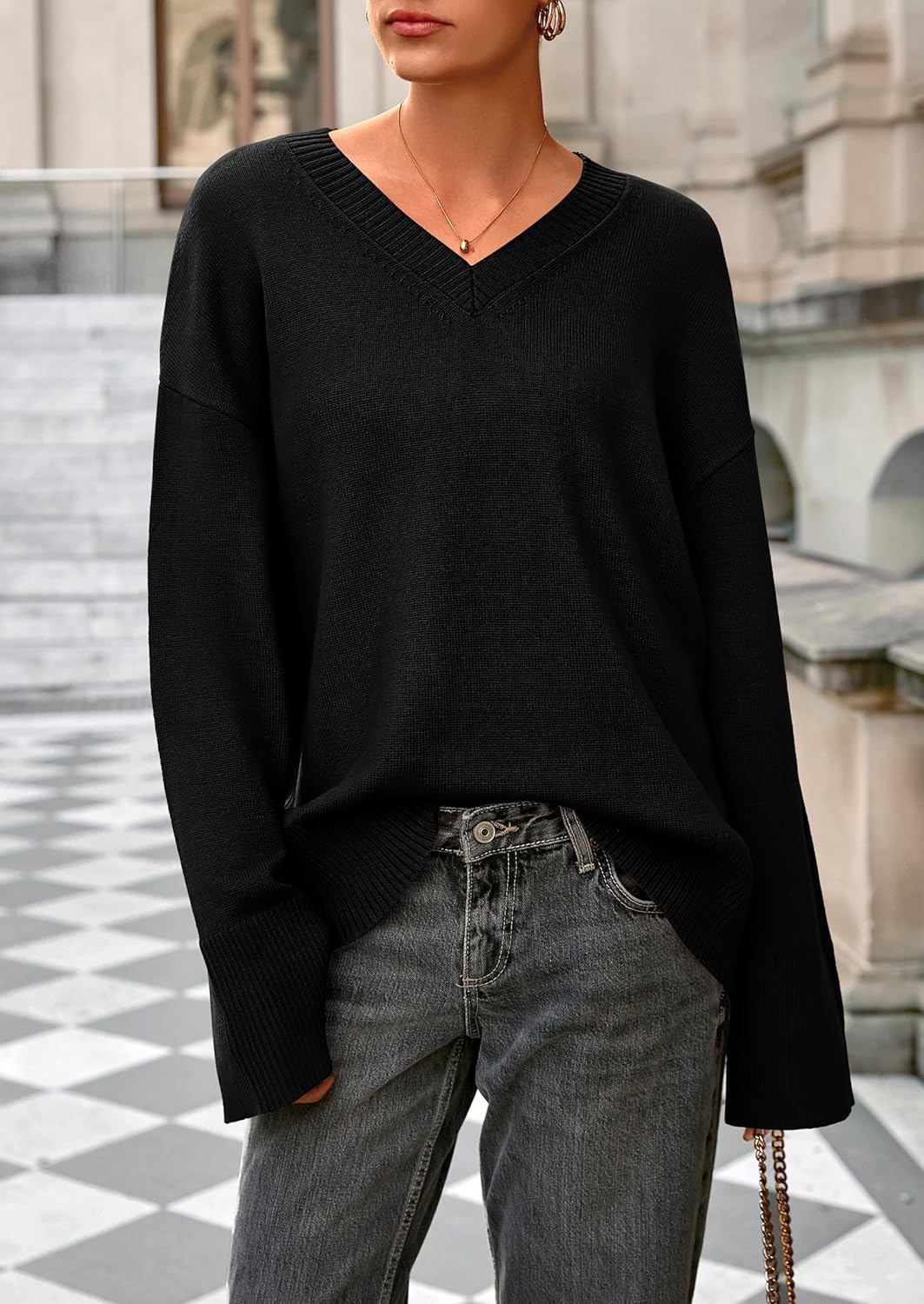 PRETTYGARDEN Womens V Neck Sweaters Trendy 2026 Casual Long Sleeve Oversized Cozy Pullover Sweater Lightweight Knit Tops - Image 8