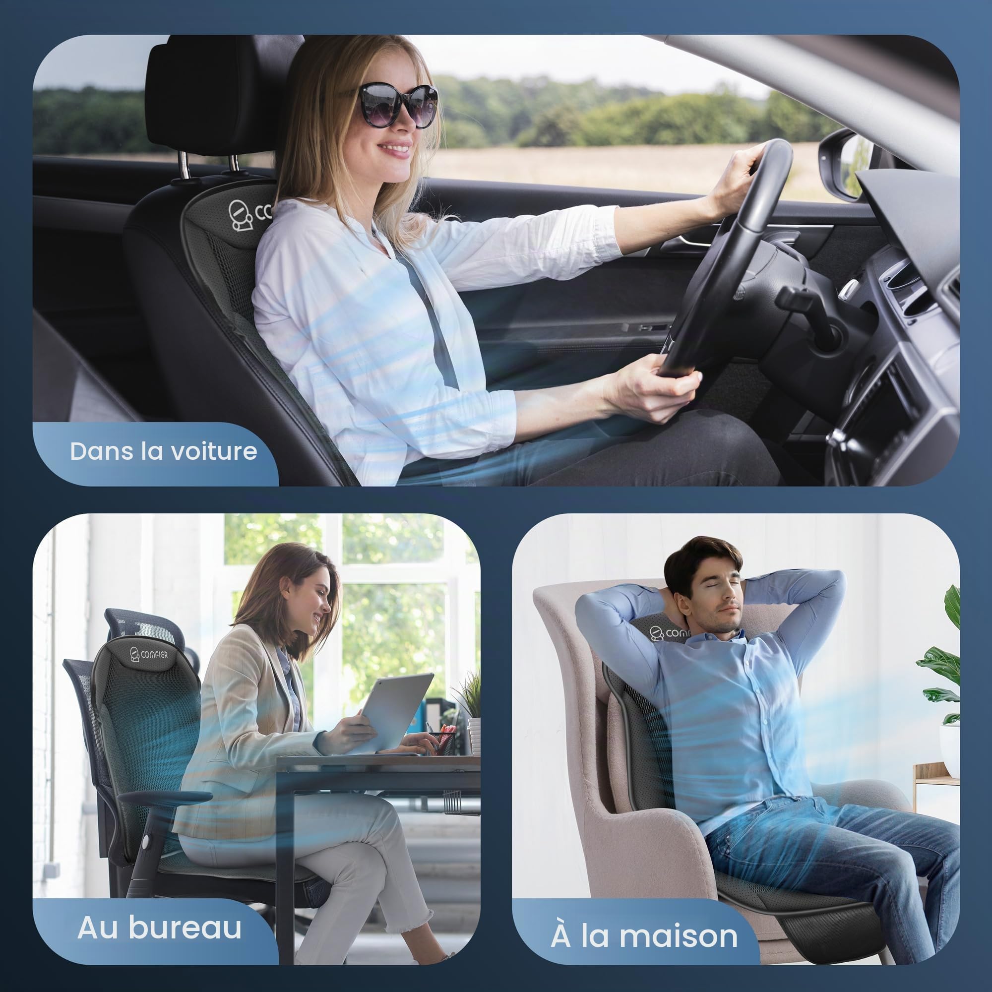 COMFIER Coussin de siège Auto rafraîchissant 12V, Housse de siège ventilée pour siège Avant, température réglable, Ajustement Universel pour Voiture, Camion et SUV, Noir