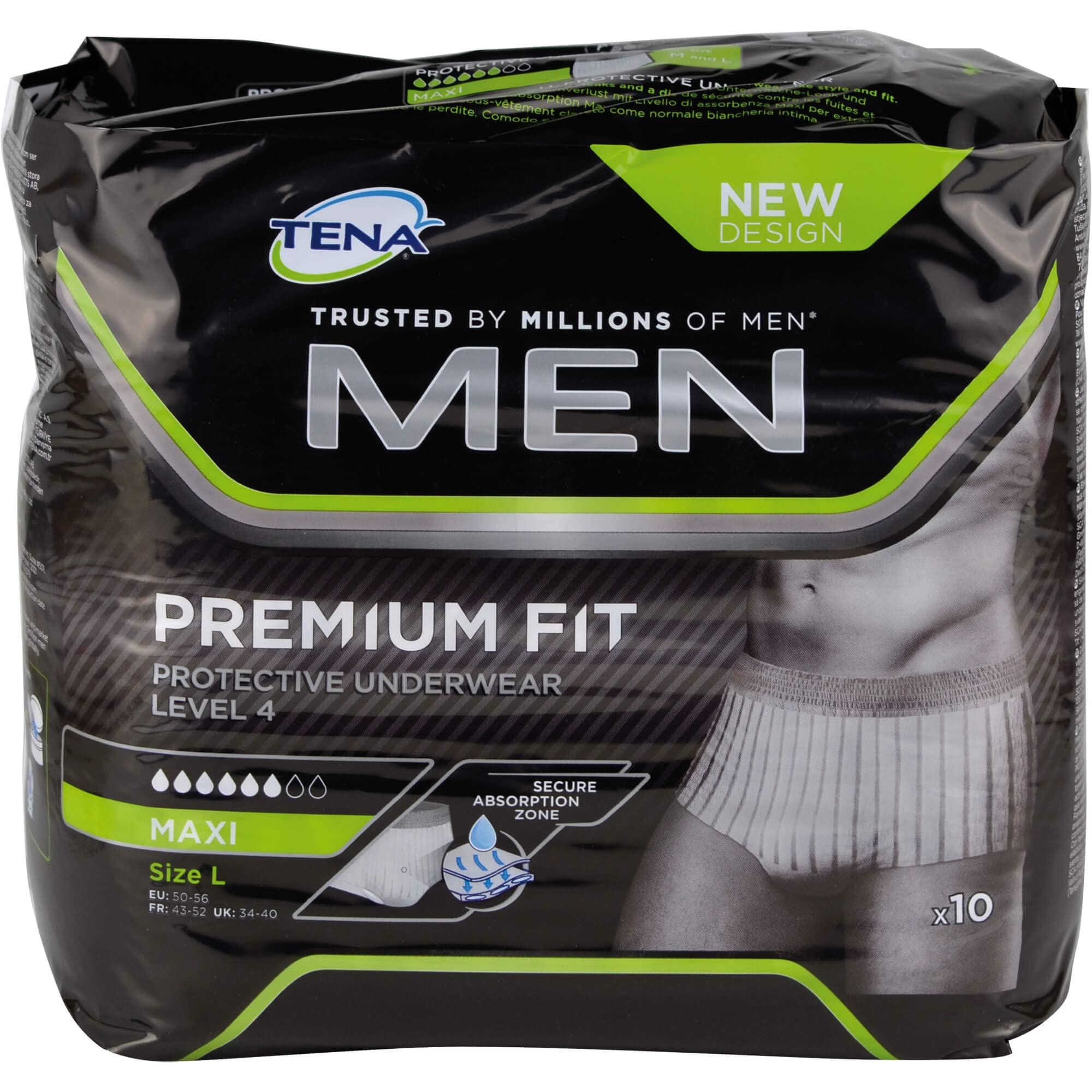 Tena Set de 10 Slip Absorbant Premium Fit - Homme - Multicolore - Taille L