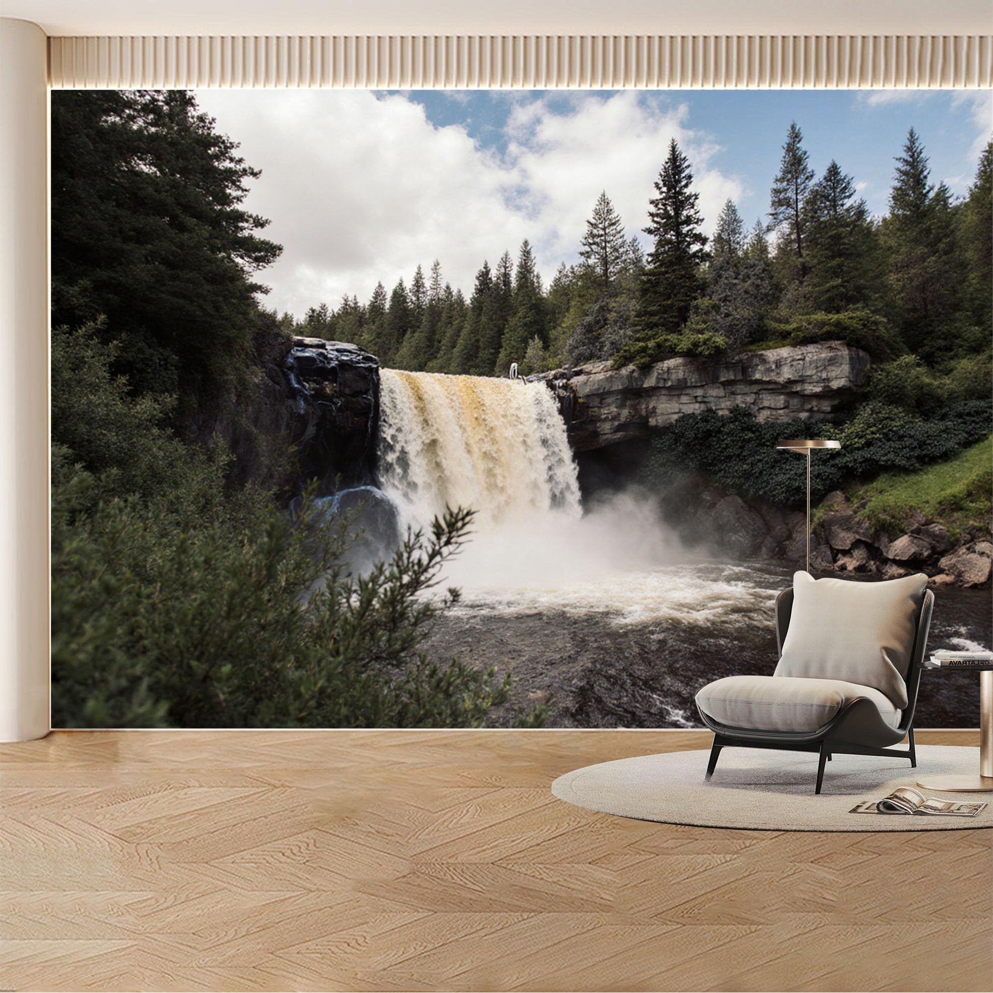 Custom Wall Mural Wallpaper Waterfall Forest Landscape Nature 3D Effect Wall Decor Large Wall Art Misty for Living Room， Bedroom， Office