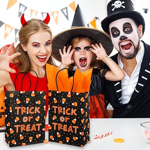 Miniatura 7 de Whaline Bolsas de regalo de papel de maíz caramelo con papel de seda naranja, bolsas de regalos de fiesta de Halloween con asas, bolsas de dulces