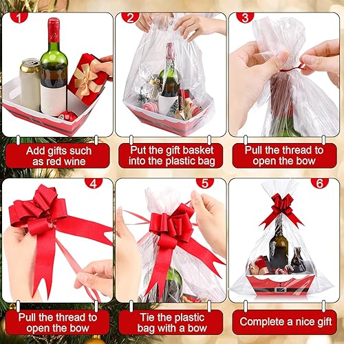 Miniatura 4 de Yeaqee 36 cestas de 8 x 10 pulgadas para regalo, cestas vacías con lazos, caja de regalo de agradecimiento a granel para regalos de fiesta de