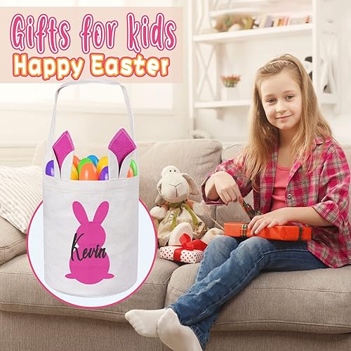 Miniatura 4 de Touber Cesta de Pascua personalizada, cesta de conejo de Pascua con orejas, cestas de Pascua para niñas y niños, cestas de caza de huevos de Pascua